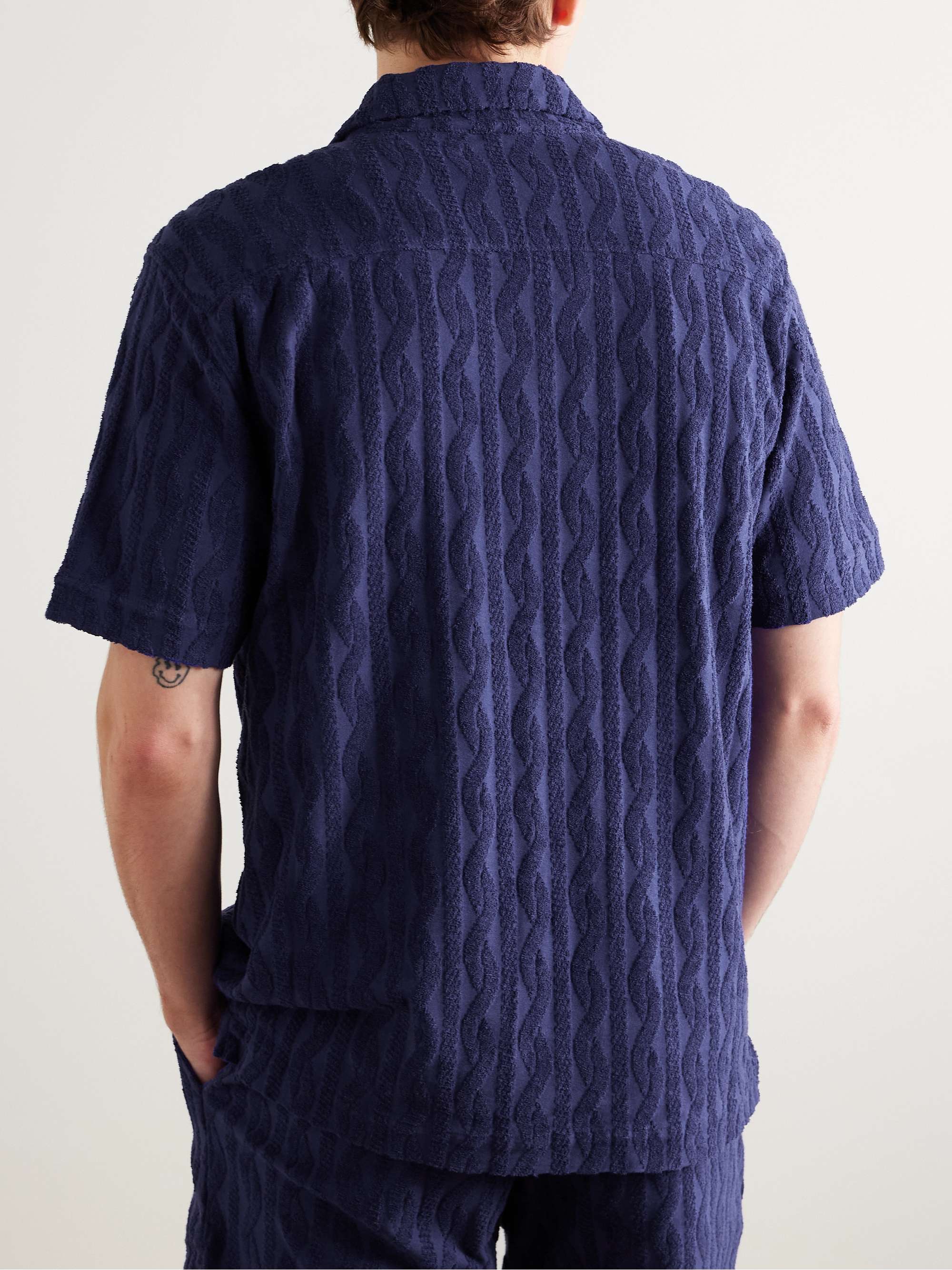 Roberto Camp-Collar Jacquard-Knit Organic Cotton-Terry Shirt view