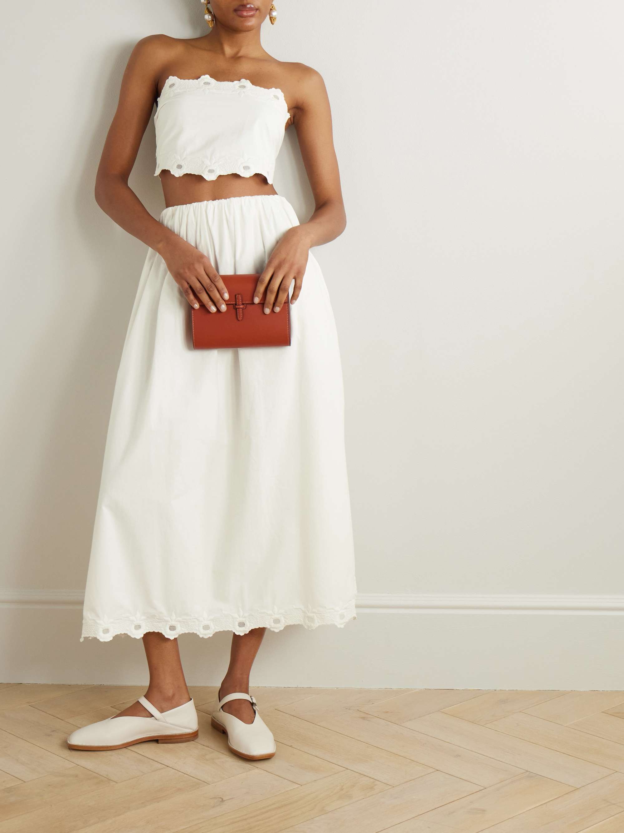 Antoinette strapless scalloped embroidered cotton-voile top view