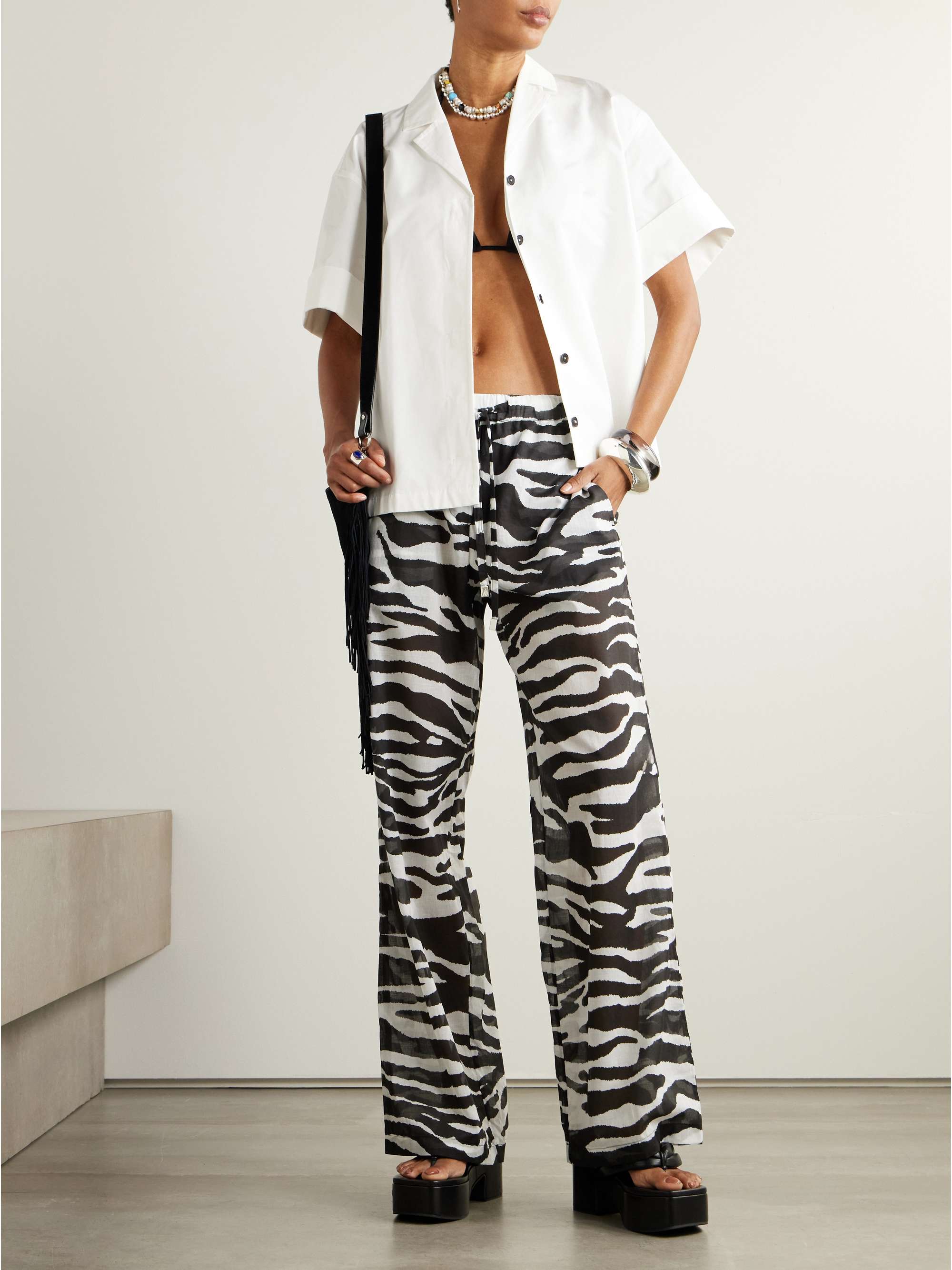 Zebra-print cotton-voile wide-leg pants view