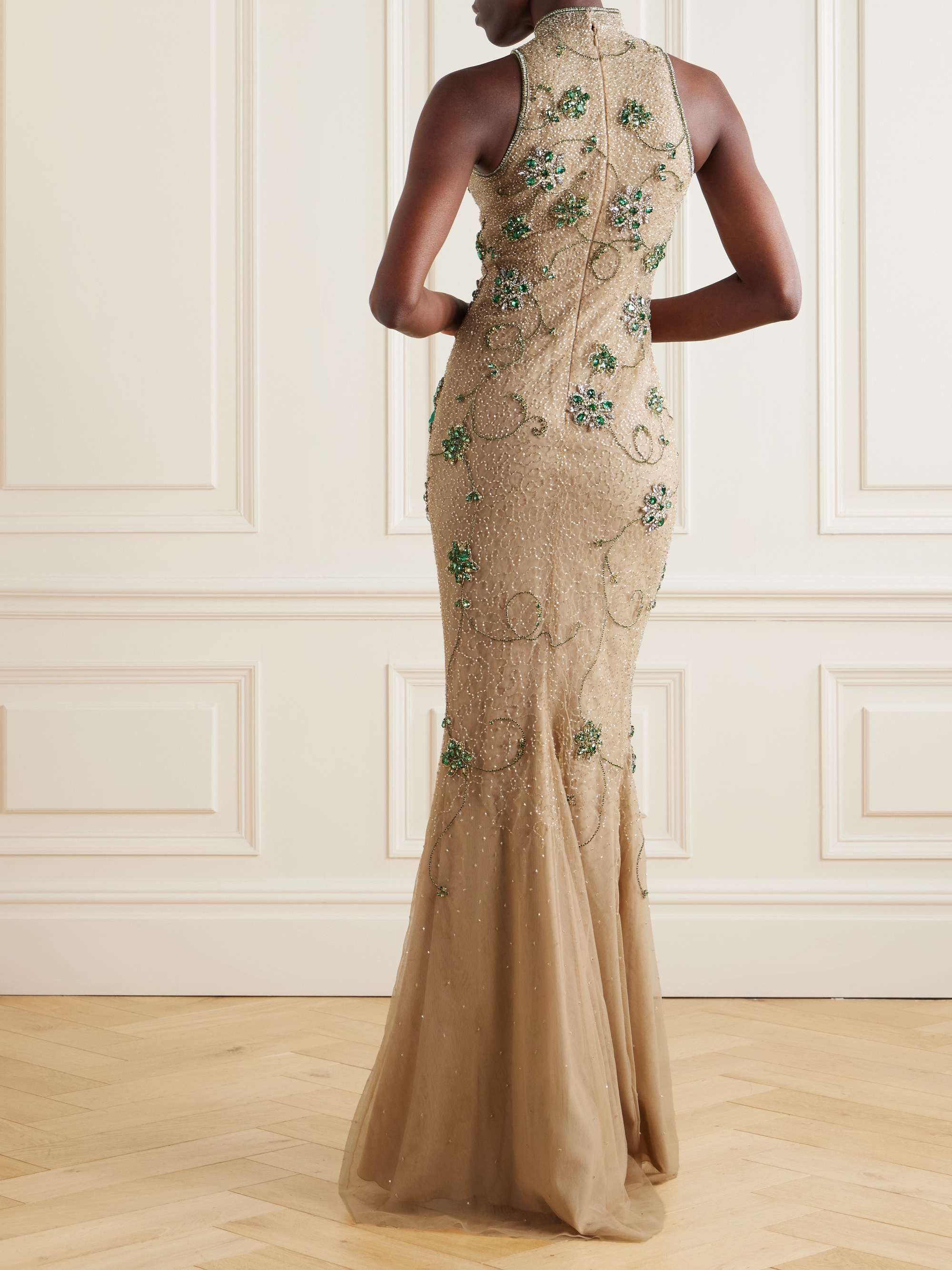 Bead and crystal-embellished silk-blend tulle gown view