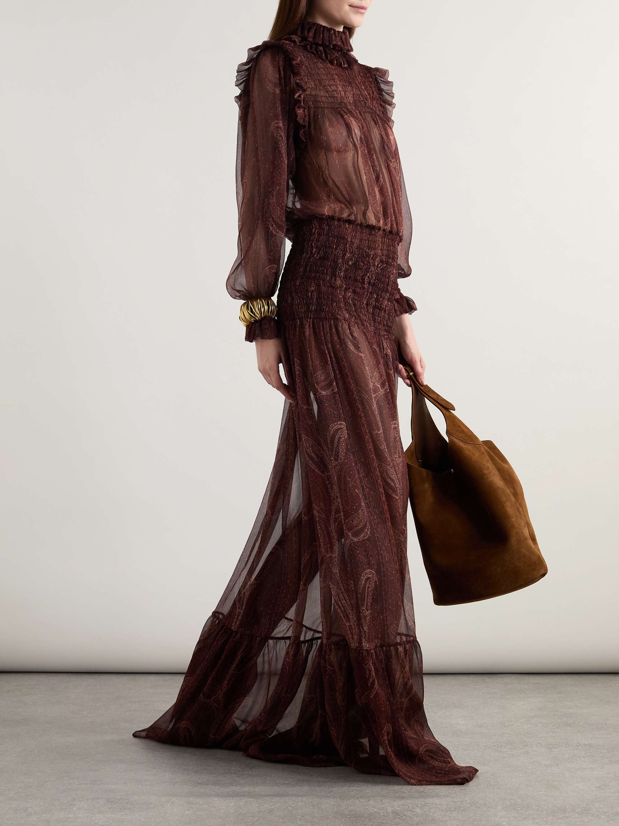 Shirred paisley-print silk-chiffon maxi dress view