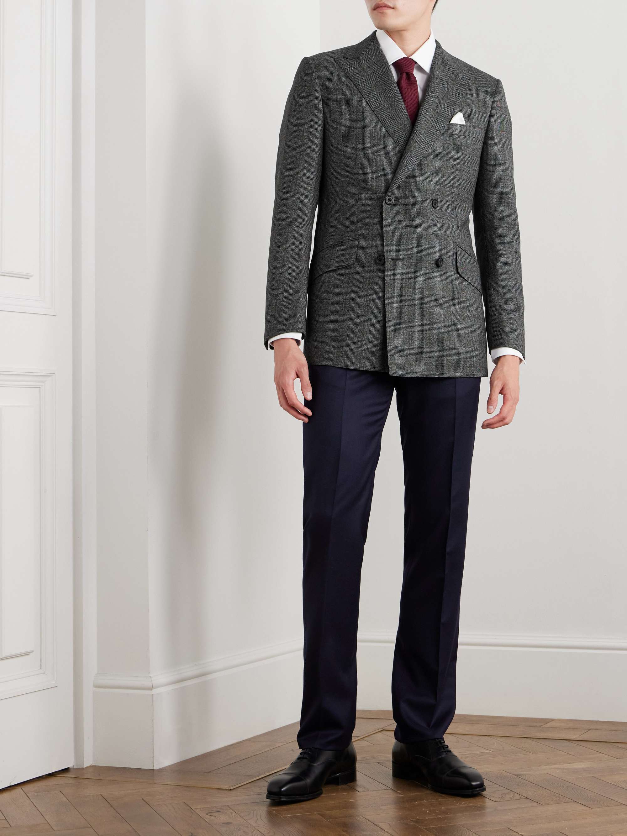 Jaspe Slim-Fit Double-Breasted Prince of Wales Checked Wool Blazer view