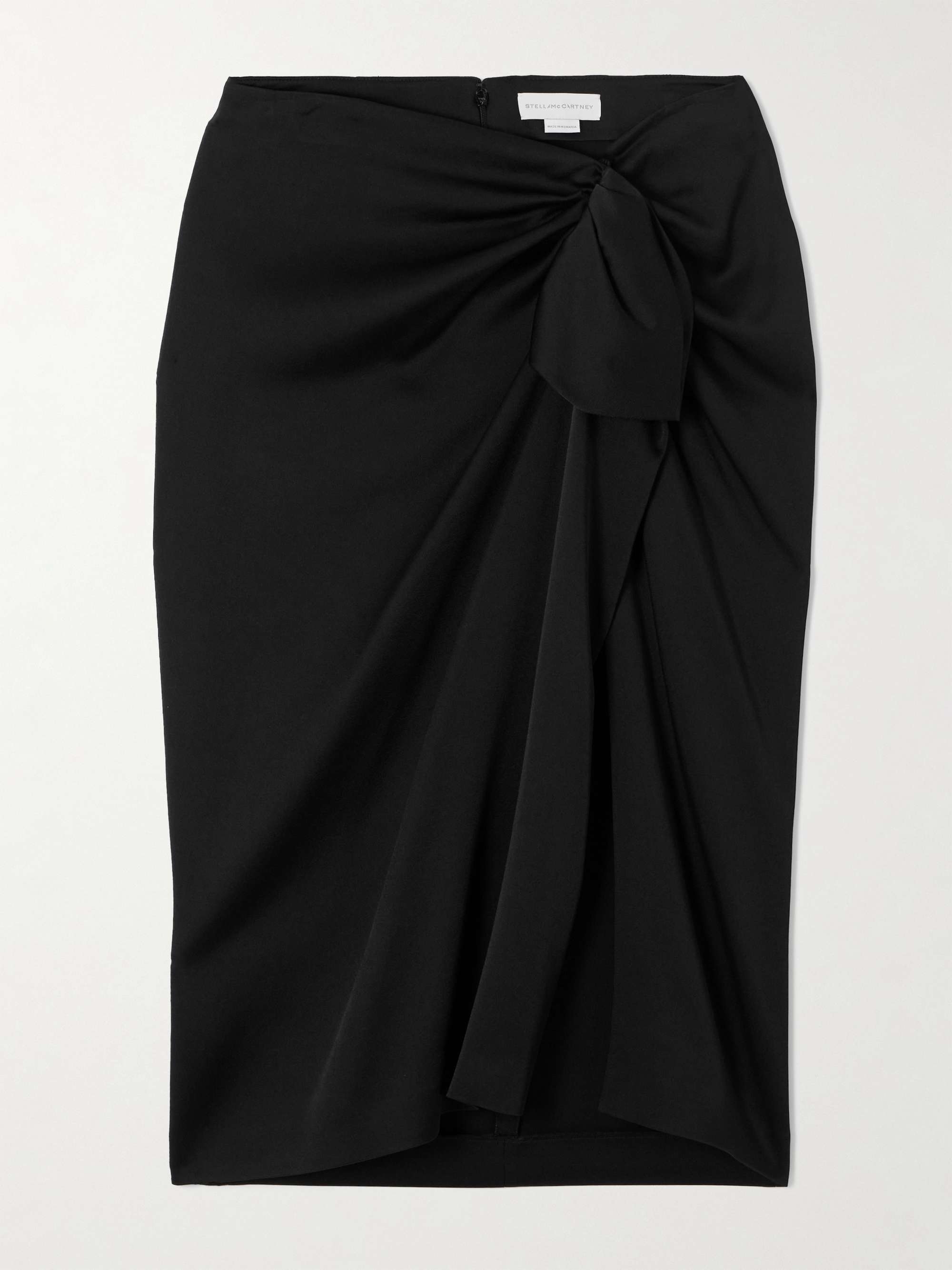 Wrap-effect draped satin midi skirt hero visual