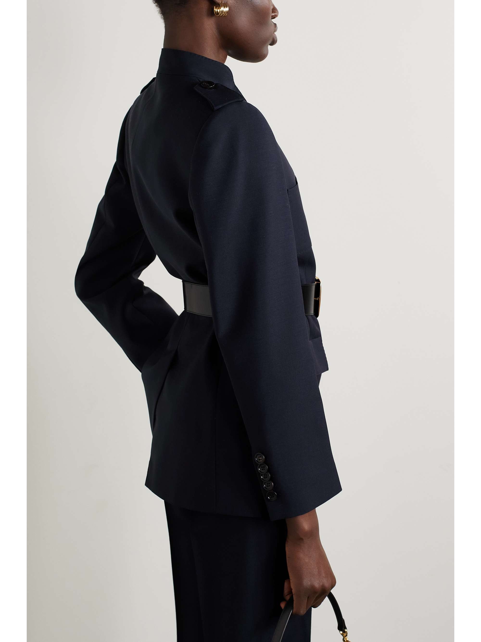 Belted leather-trimmed mohair and wool-blend crepe blazer view