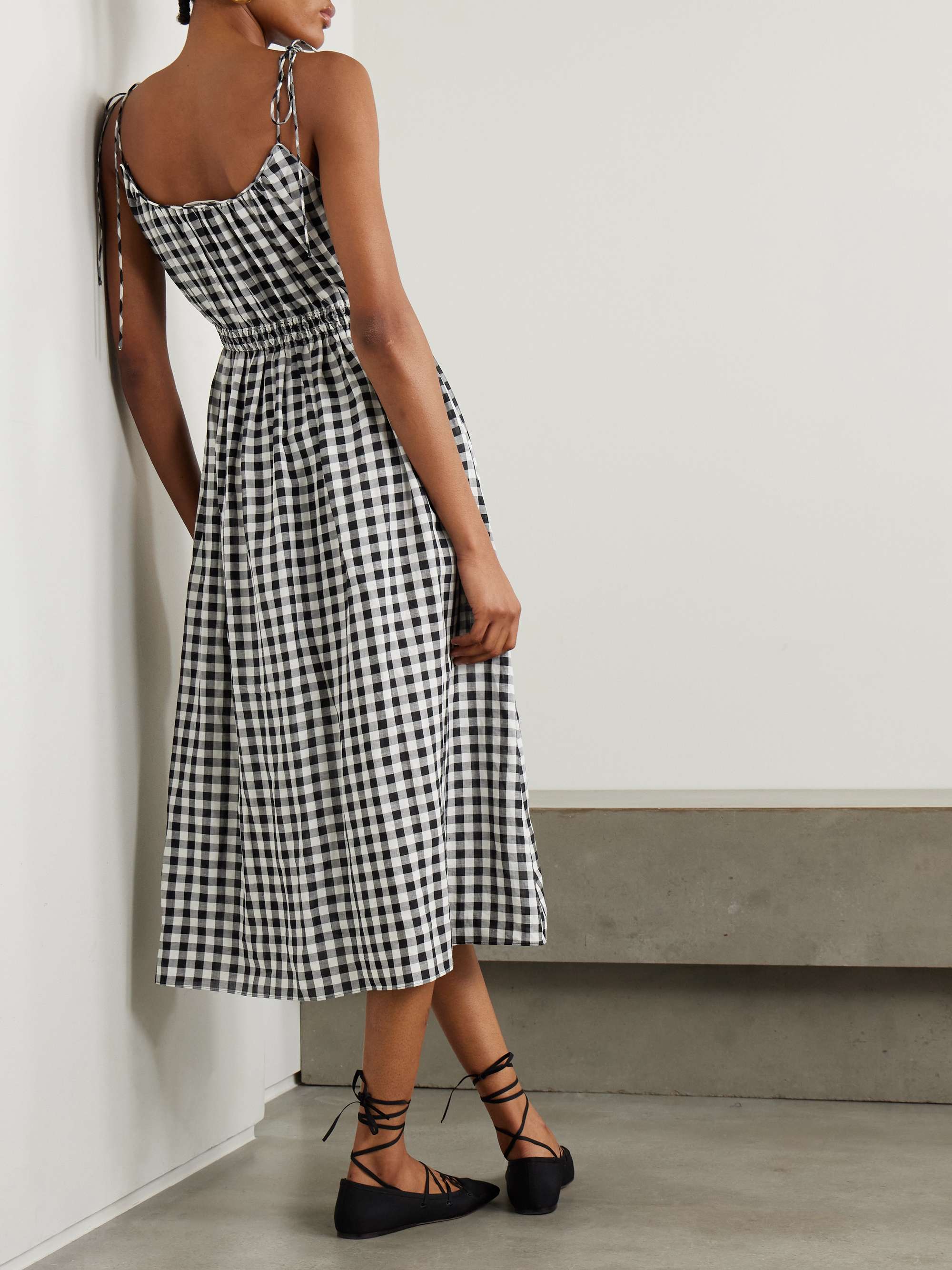 Leslie tie-detailed smocked gingham voile midi dress view