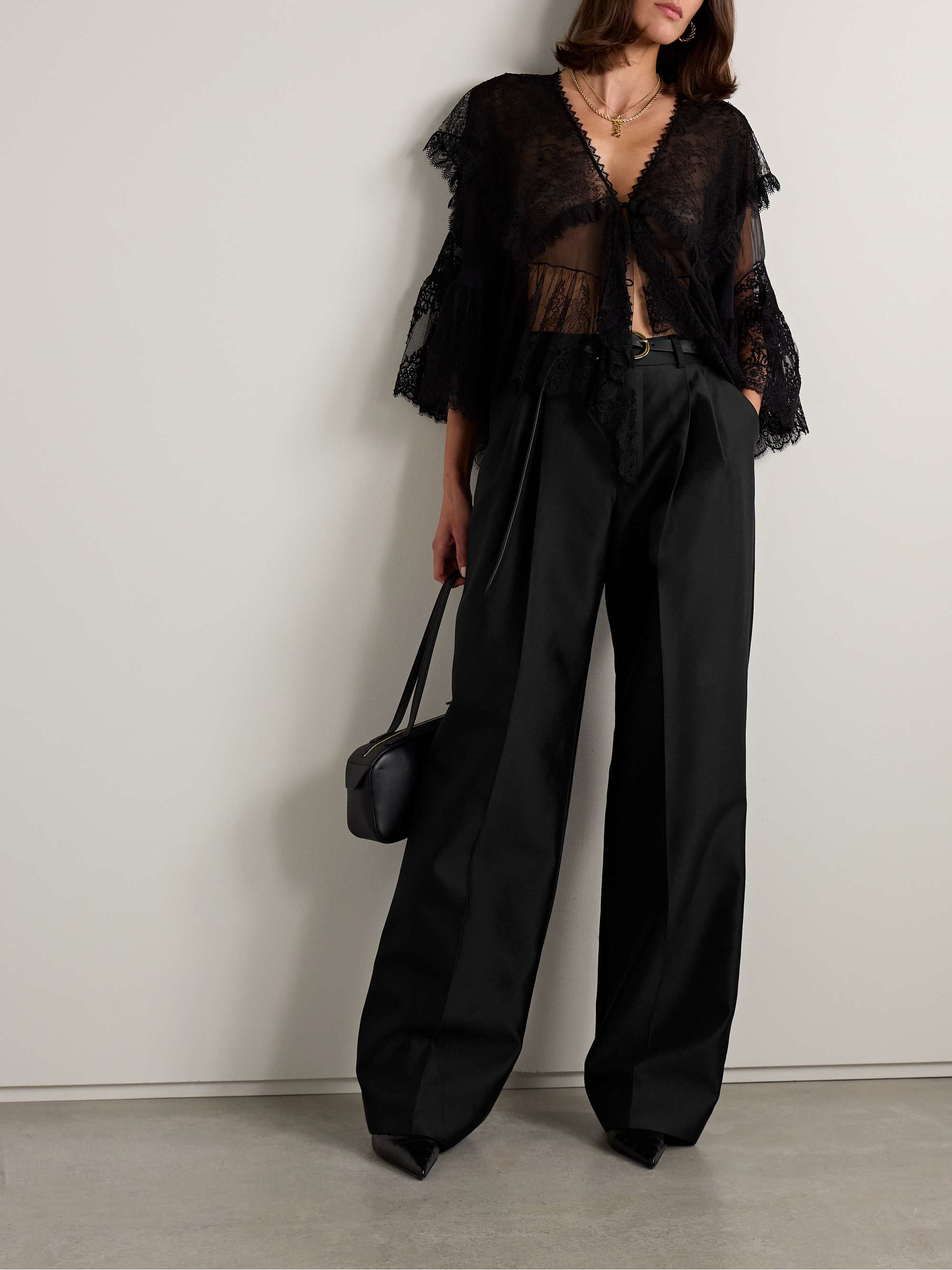 Pleated silk and wool-blend twill wide-leg pants view