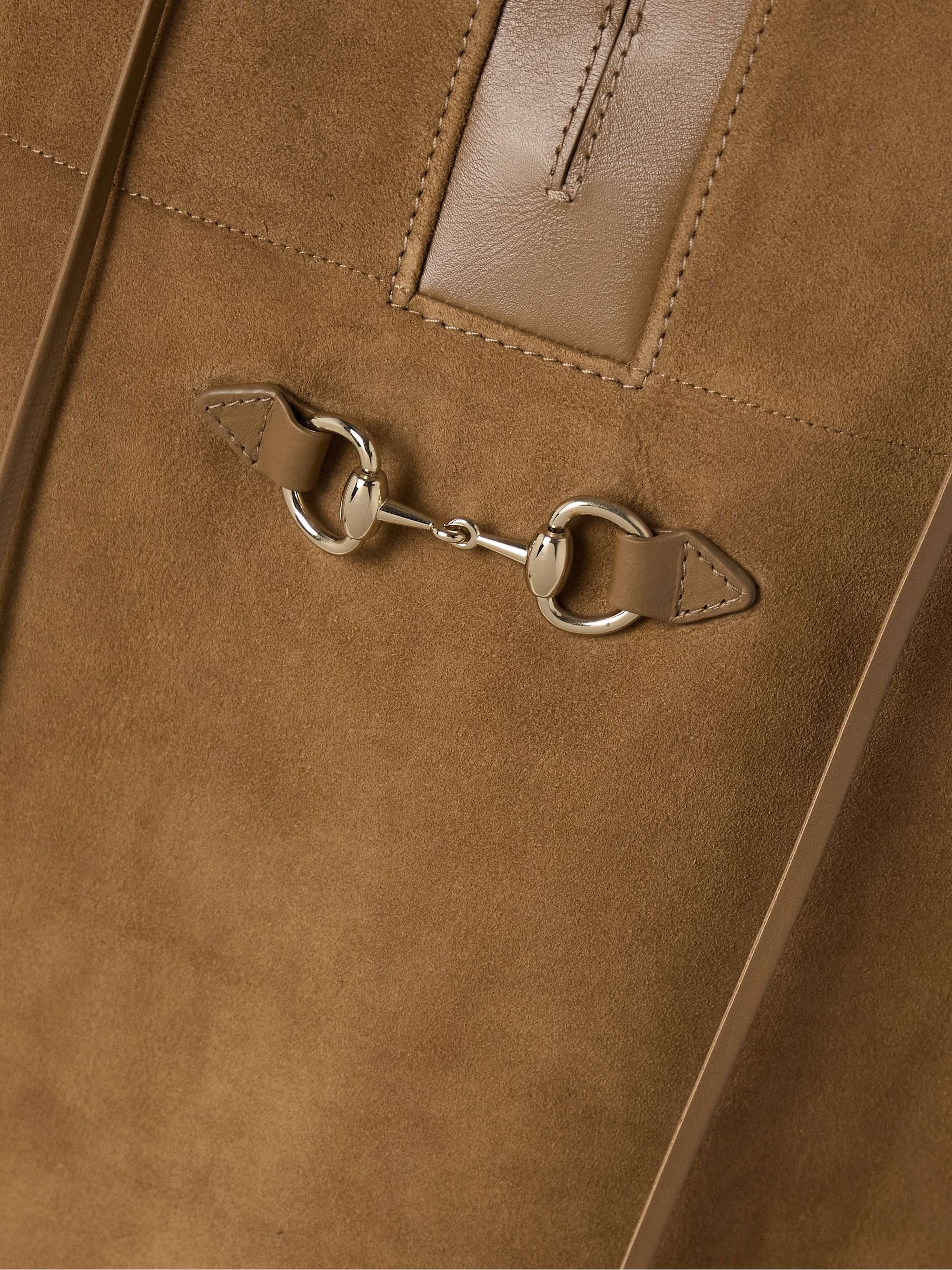 Horsebit-detailed leather-trimmed suede mini dress view