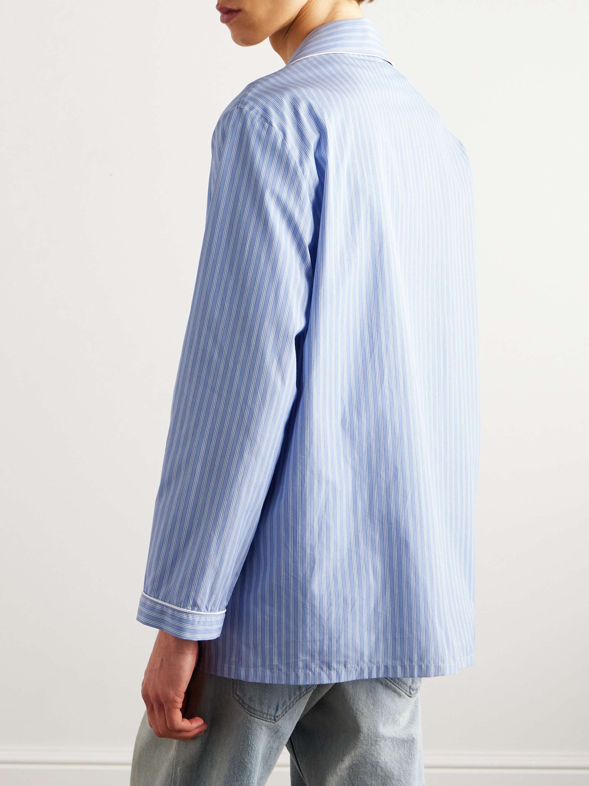 Logo-Embroidered Striped Cotton-Poplin Pyjama Shirt view