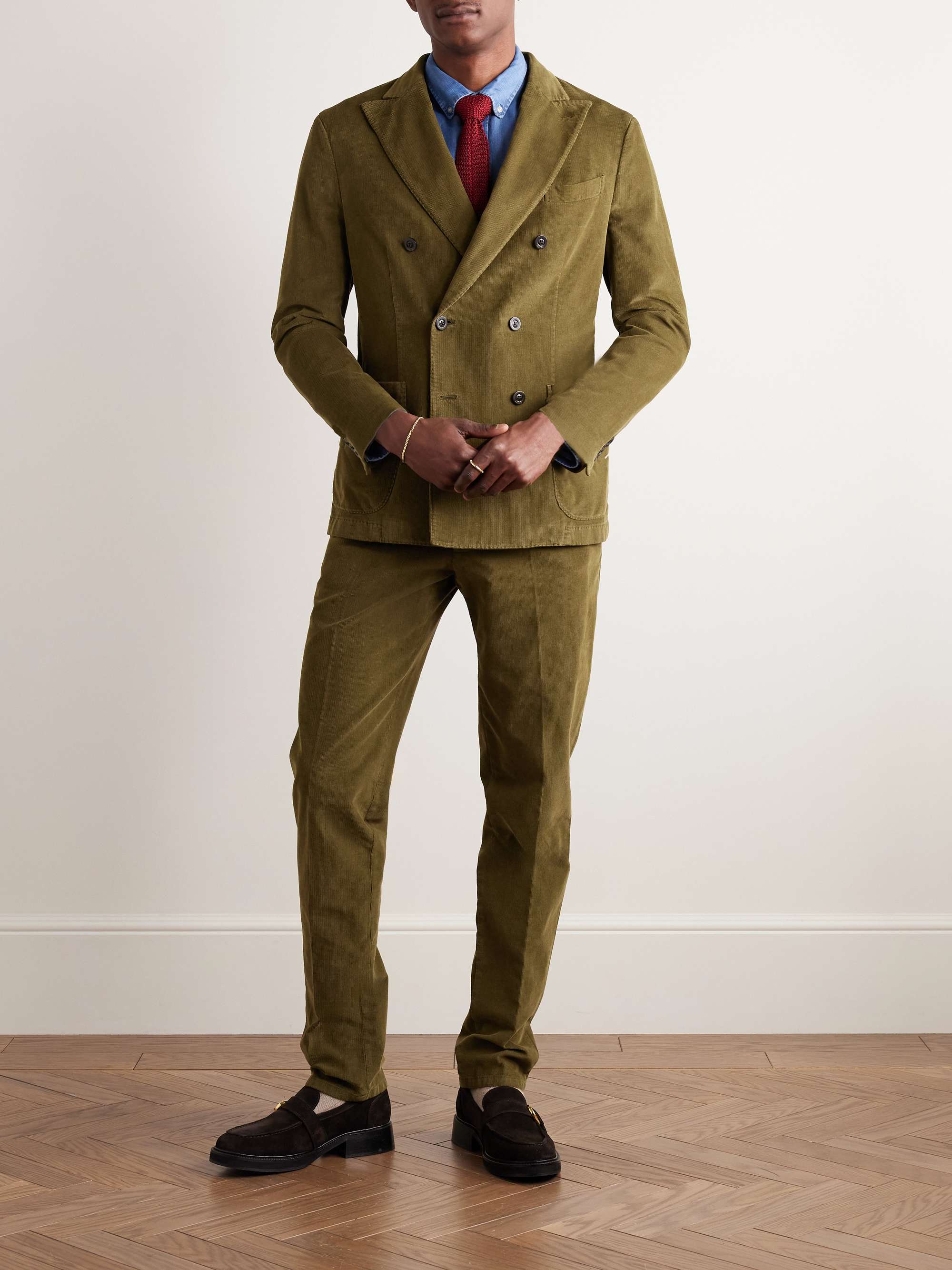 Slim-Fit Pleated Cotton-Blend Corduroy Suit Trousers view