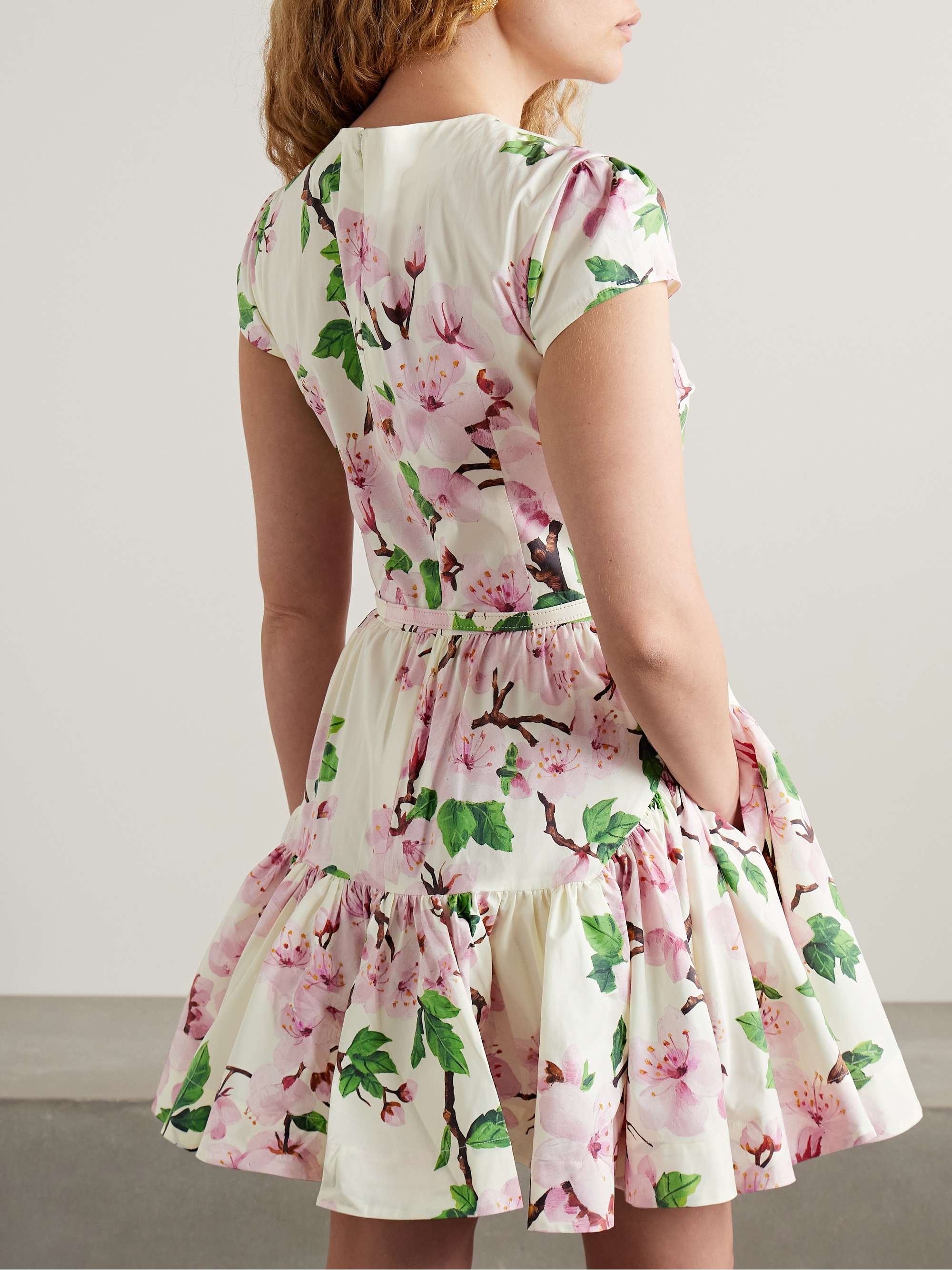 Belted tiered floral-print cotton-blend poplin mini dress view