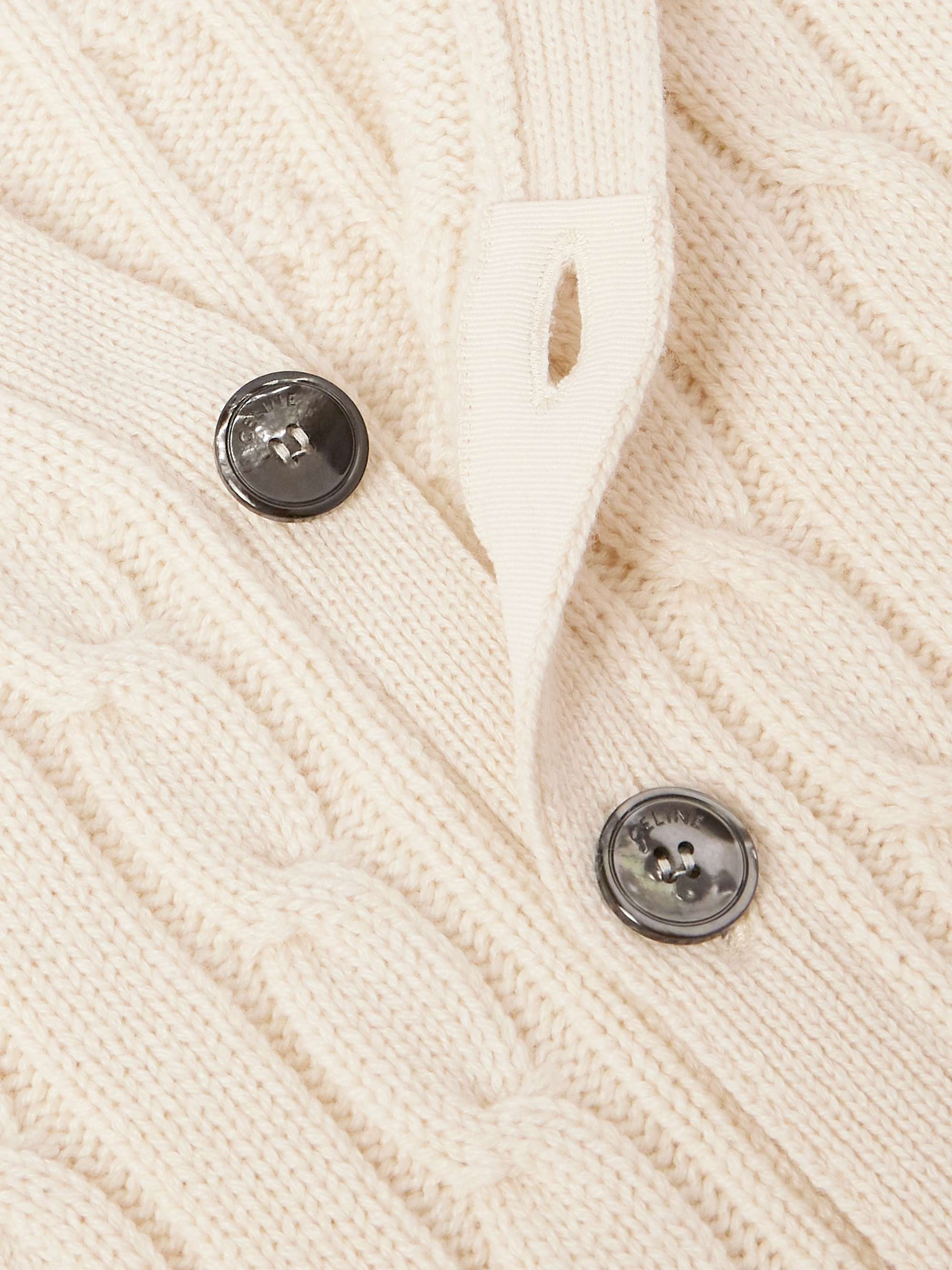 Slim-Fit Logo-Embroidered Cable-Knit Suede-Trimmed Cashmere Cardigan view