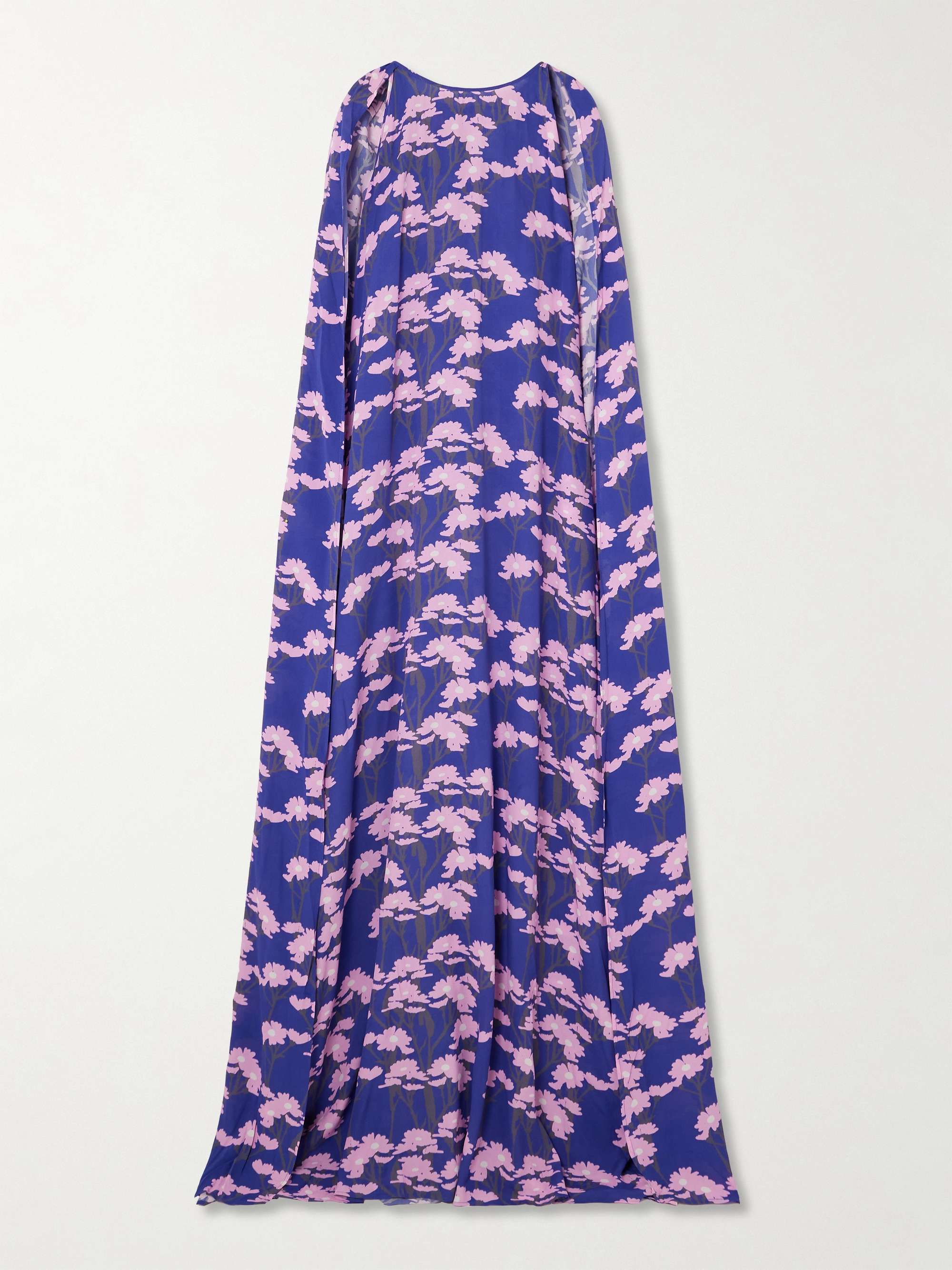 Minnie cape-effect floral-print crepe de chine gown hero visual