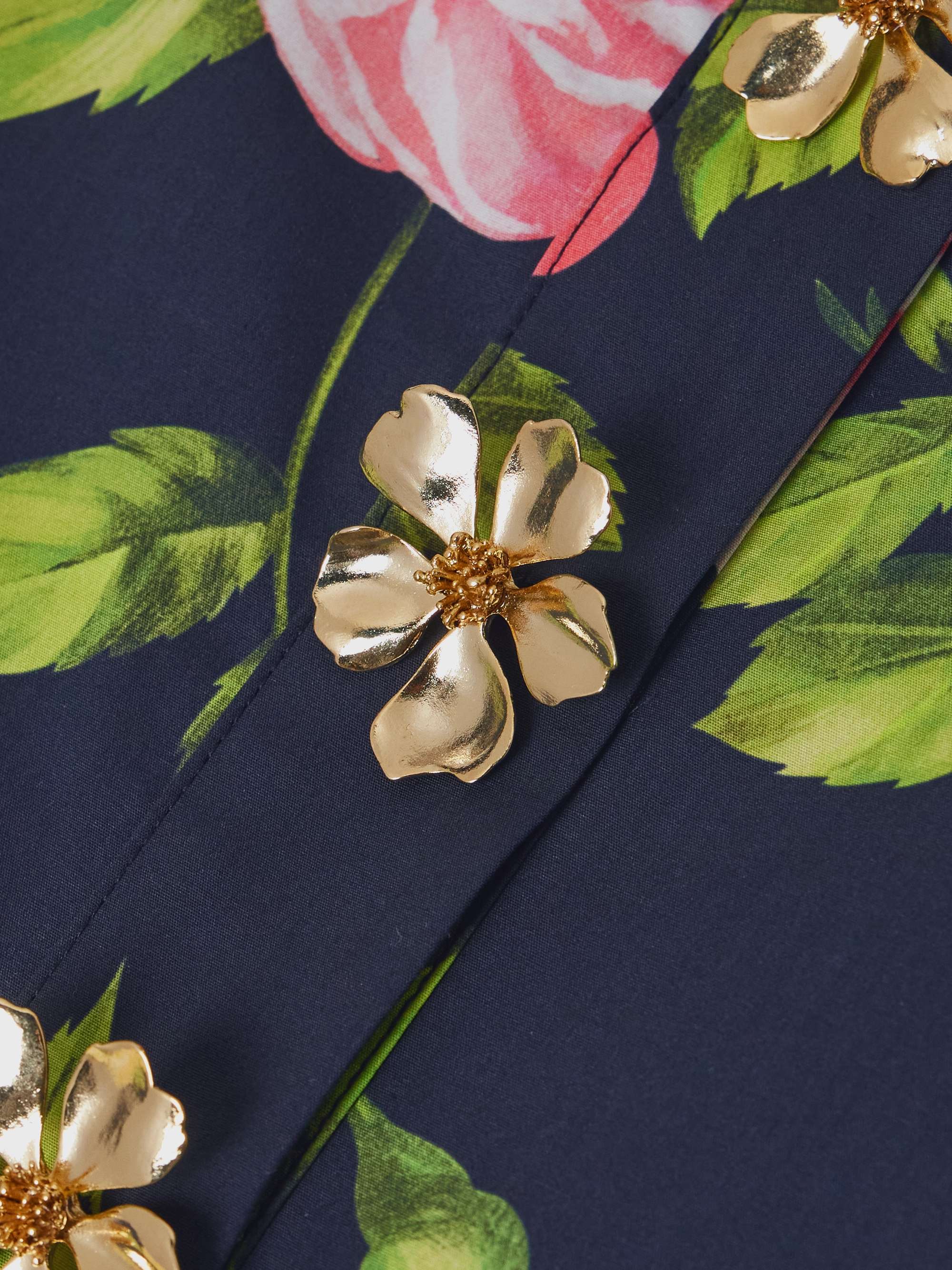 Button-embellished floral-print cotton-blend poplin gown view