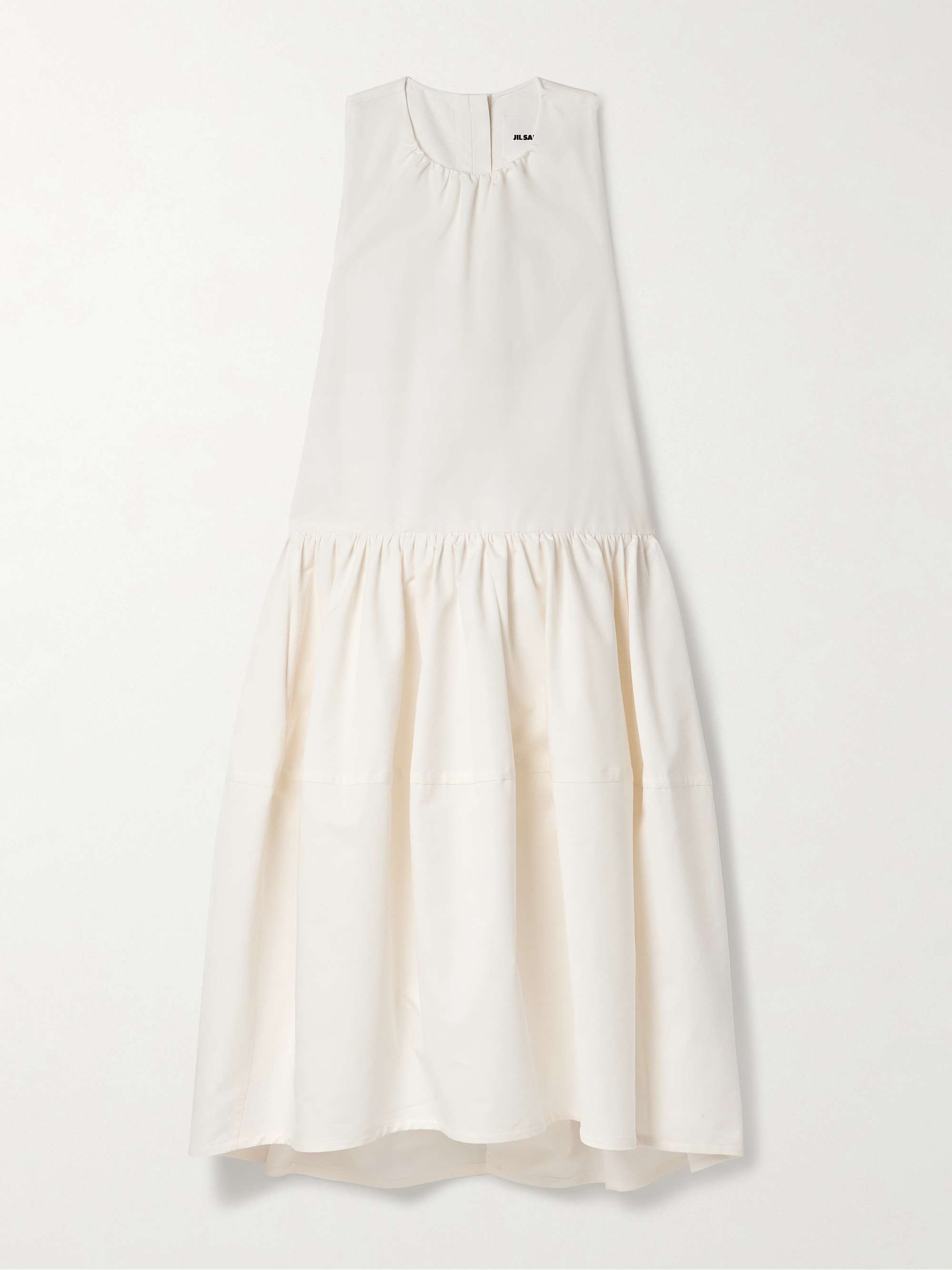 Gathered pleated cotton and silk-blend poplin midi dress hero visual