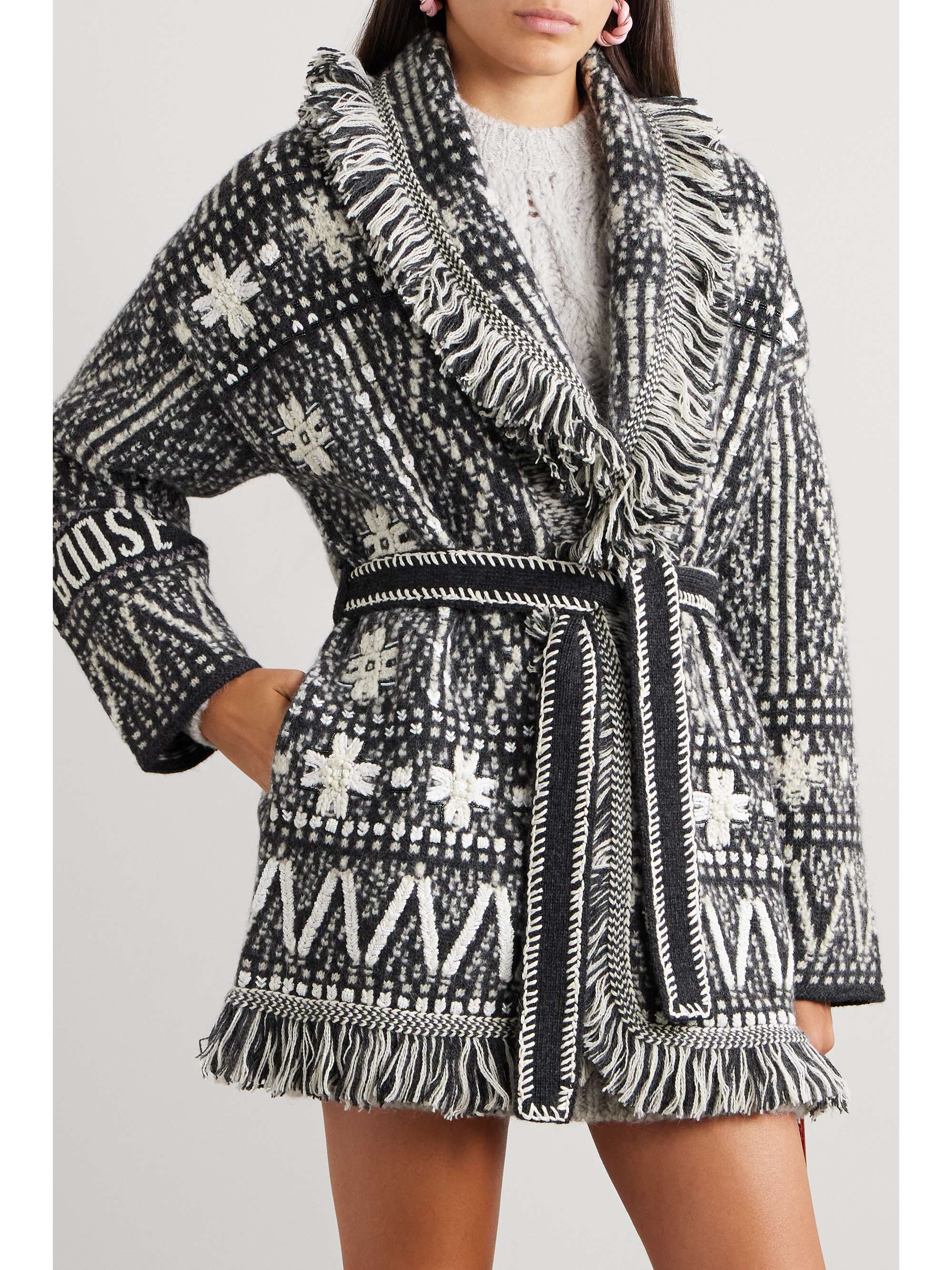 Journey belted fringed Fair Isle alpaca and wool-blend cardigan view