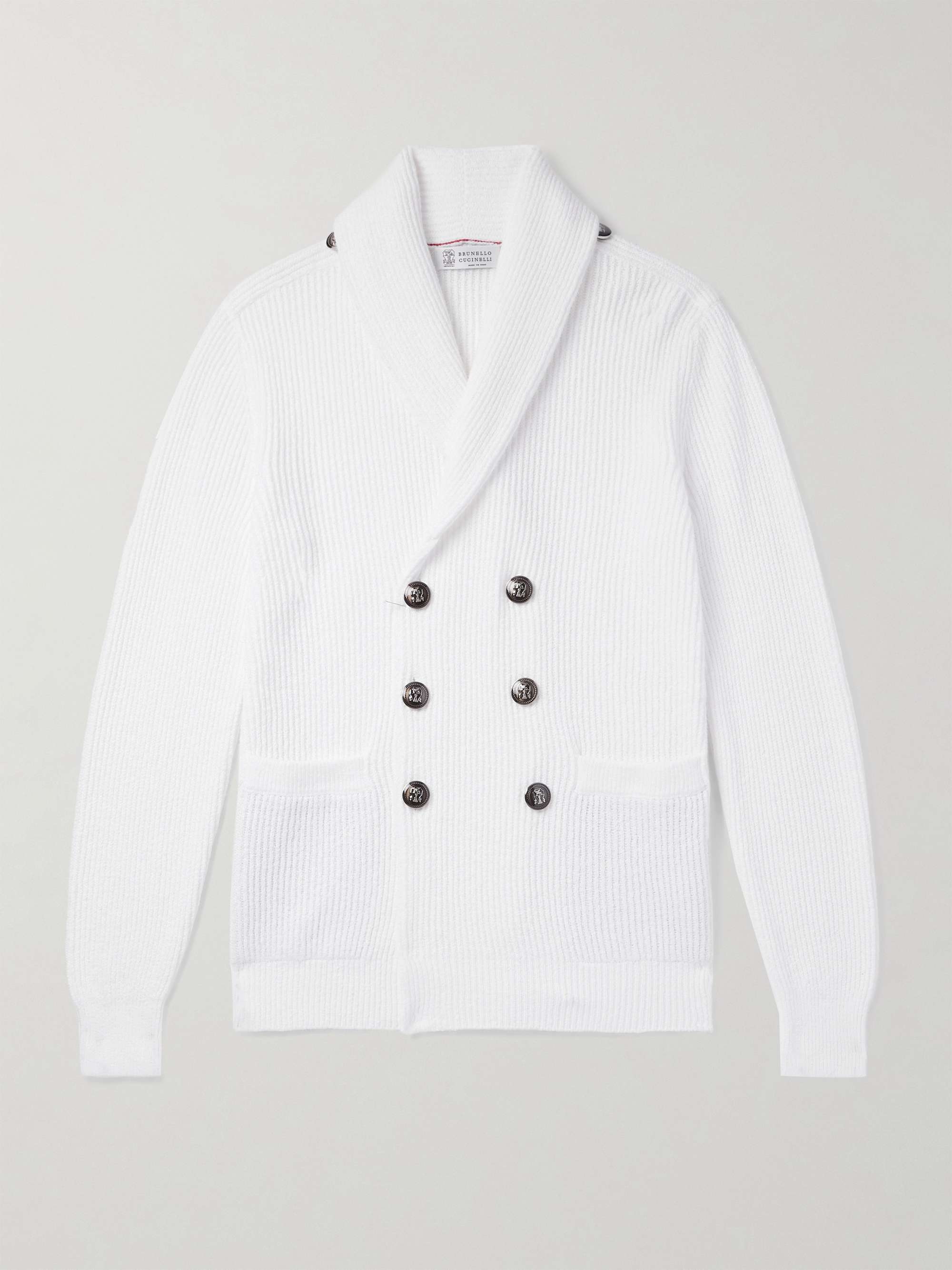 Shawl-Collar Double-Breasted Ribbed Cotton Cardigan hero visual