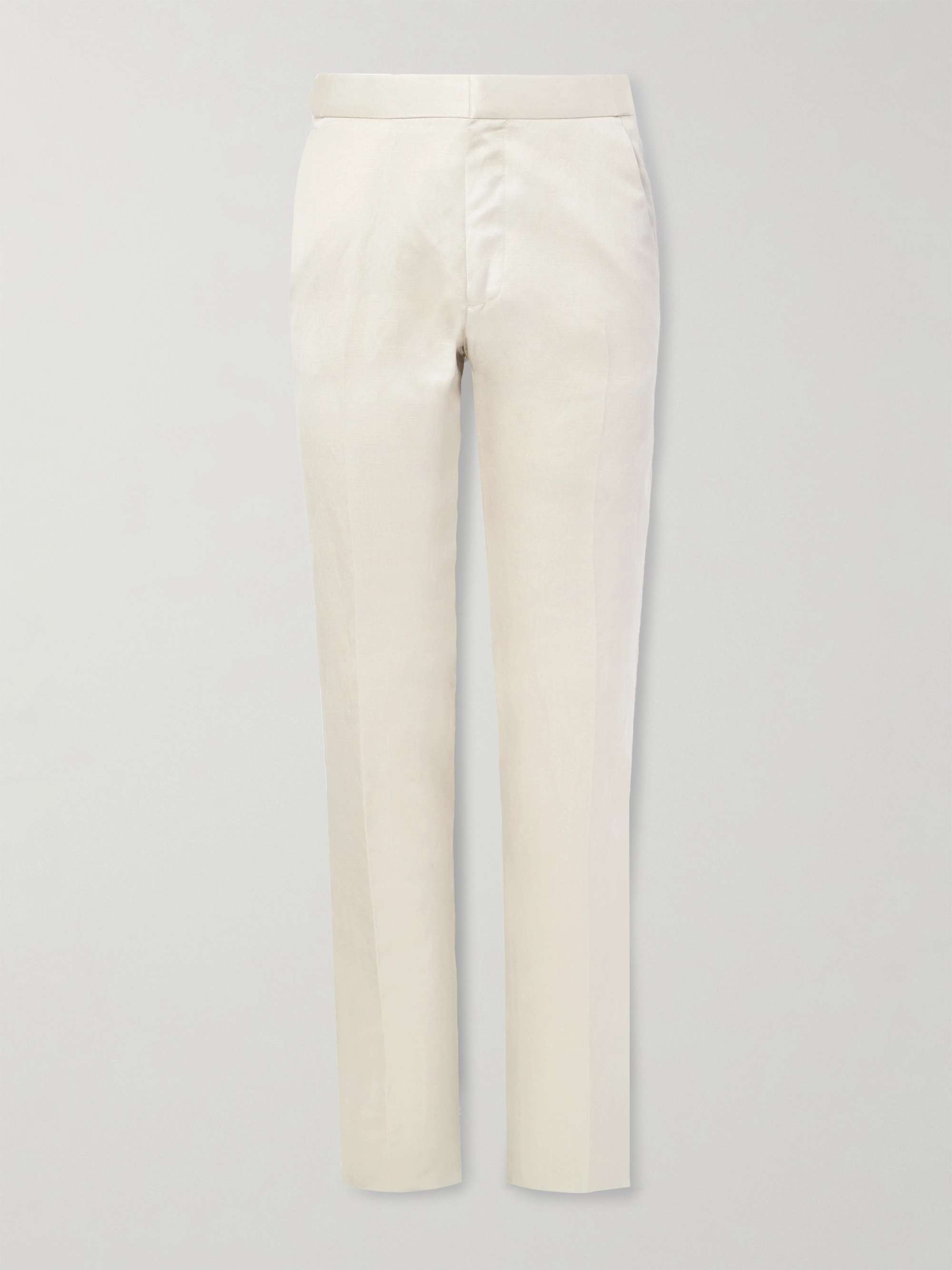 Dyllan Straight-Leg Silk and Linen-Blend Twill Suit Trousers hero visual