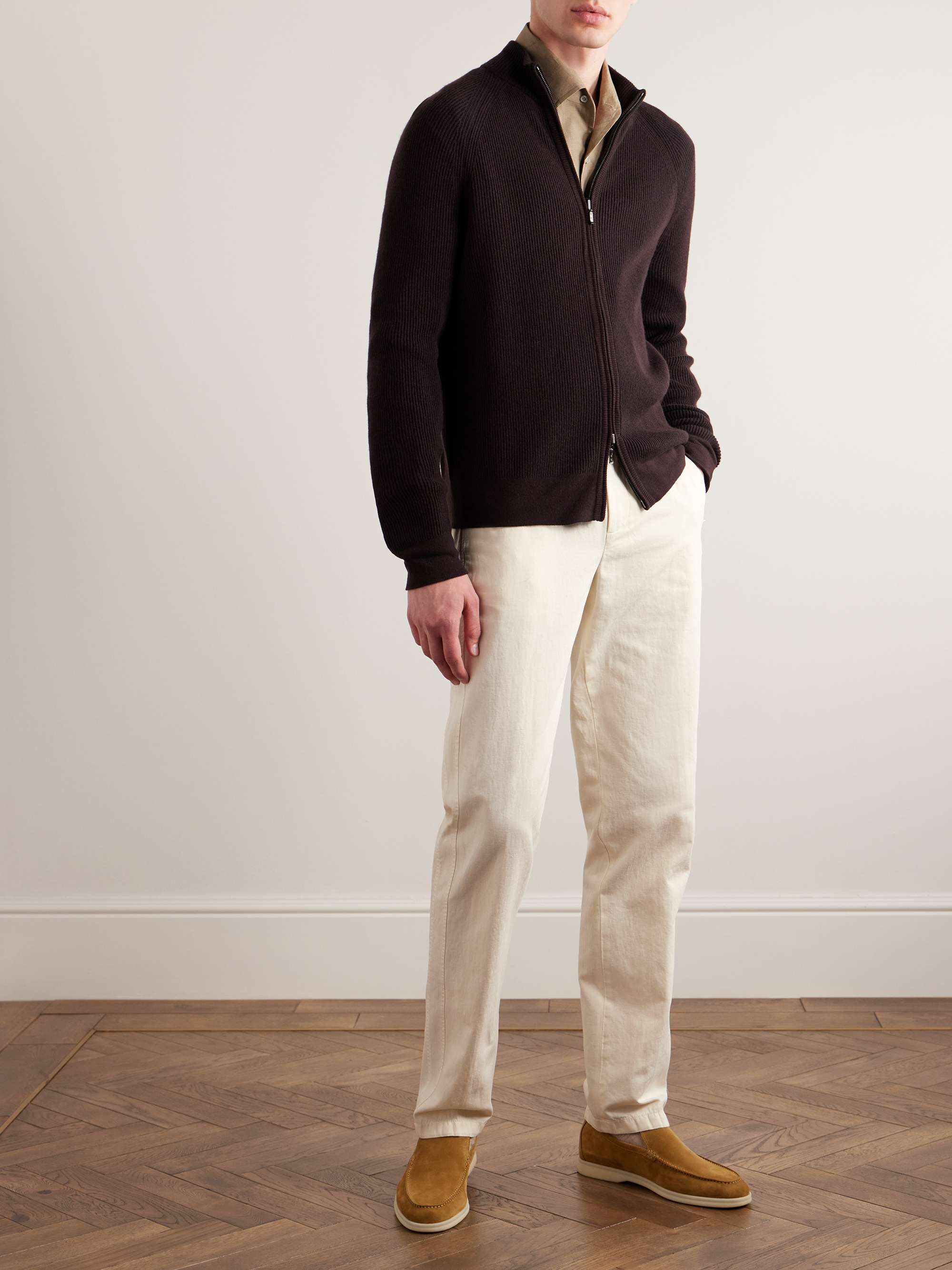 Straight-Leg Pleated Cotton and Linen-Blend Trousers view