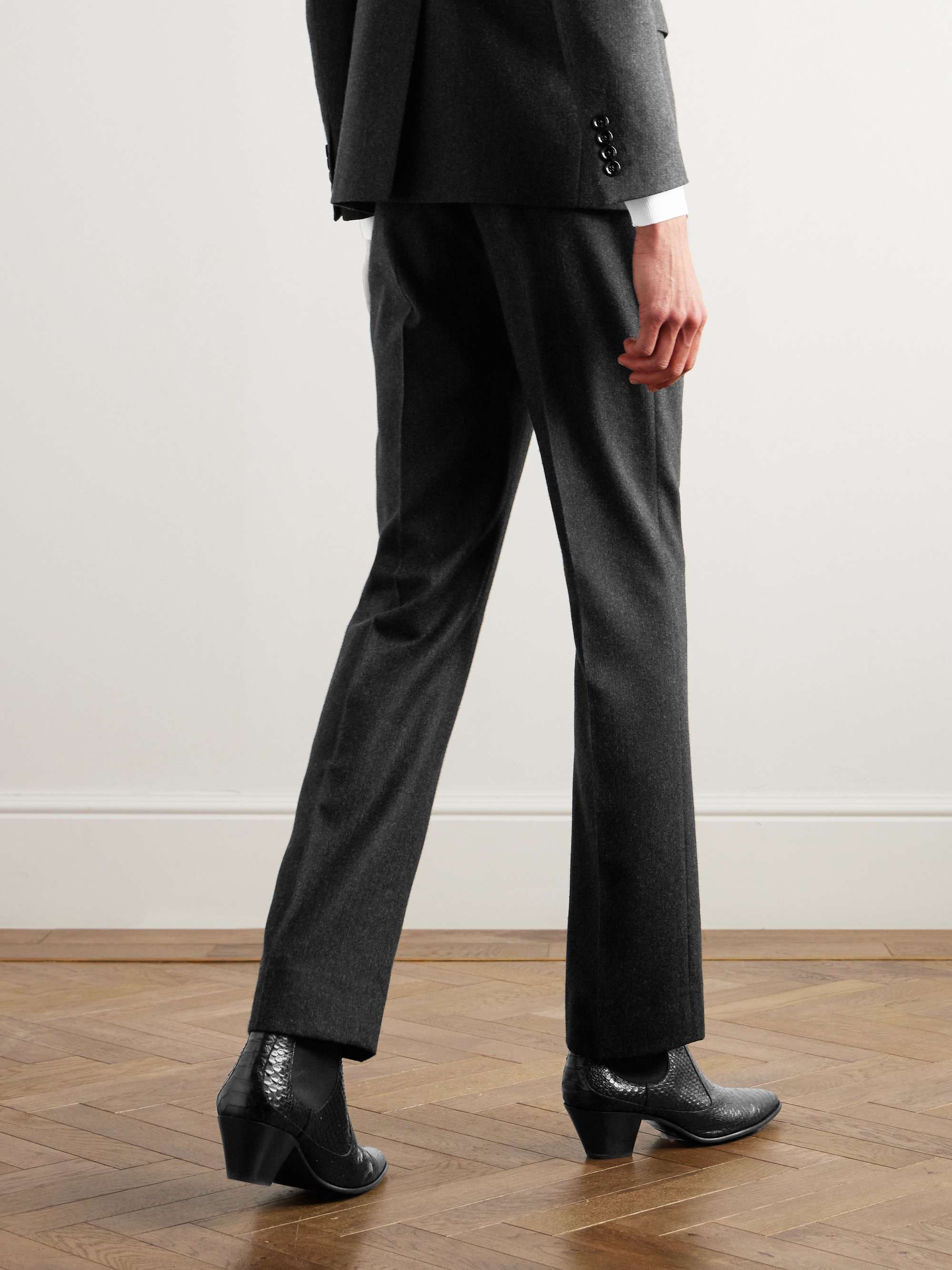 Straight-Leg Pinstriped Brushed Wool-Twill Suit Trousers view