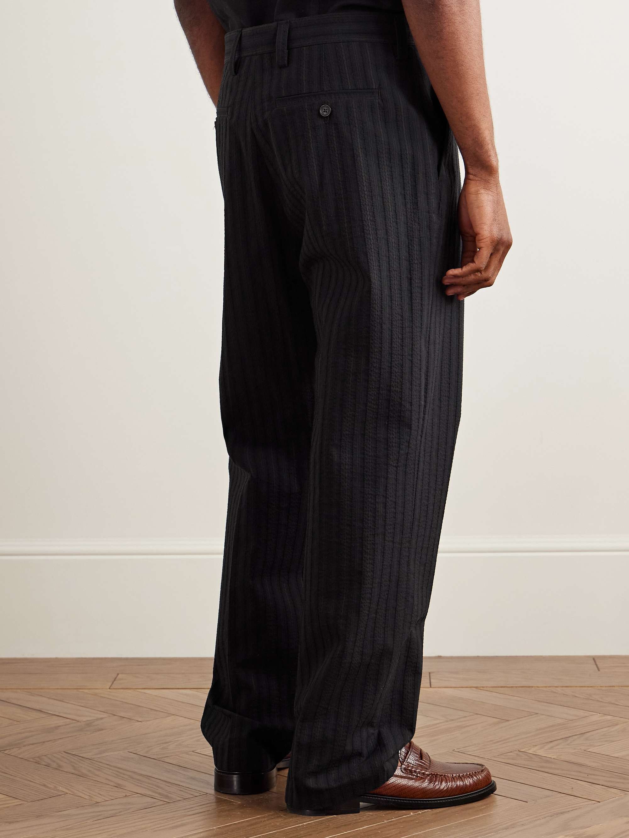 Paw 1921 Straight-Leg Striped Organic Cotton and Silk-Blend Seersucker Trousers view
