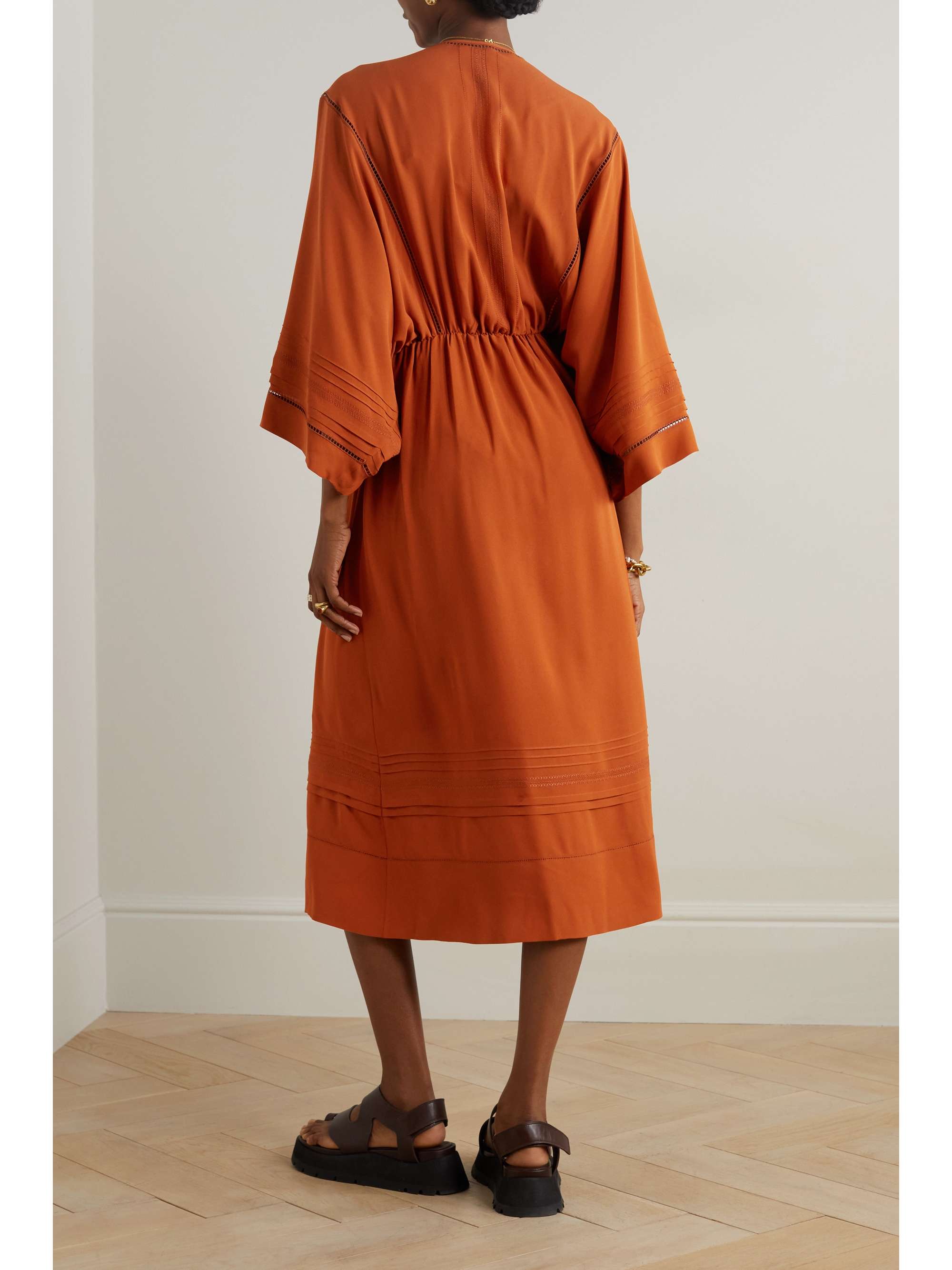 Henrietta embroidered silk crepe de chine midi dress view