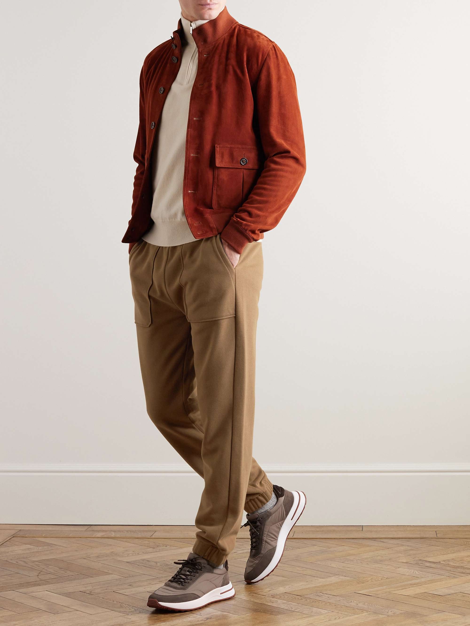 Tapered Leather-Trimmed Cotton-Blend Jersey Sweatpants view