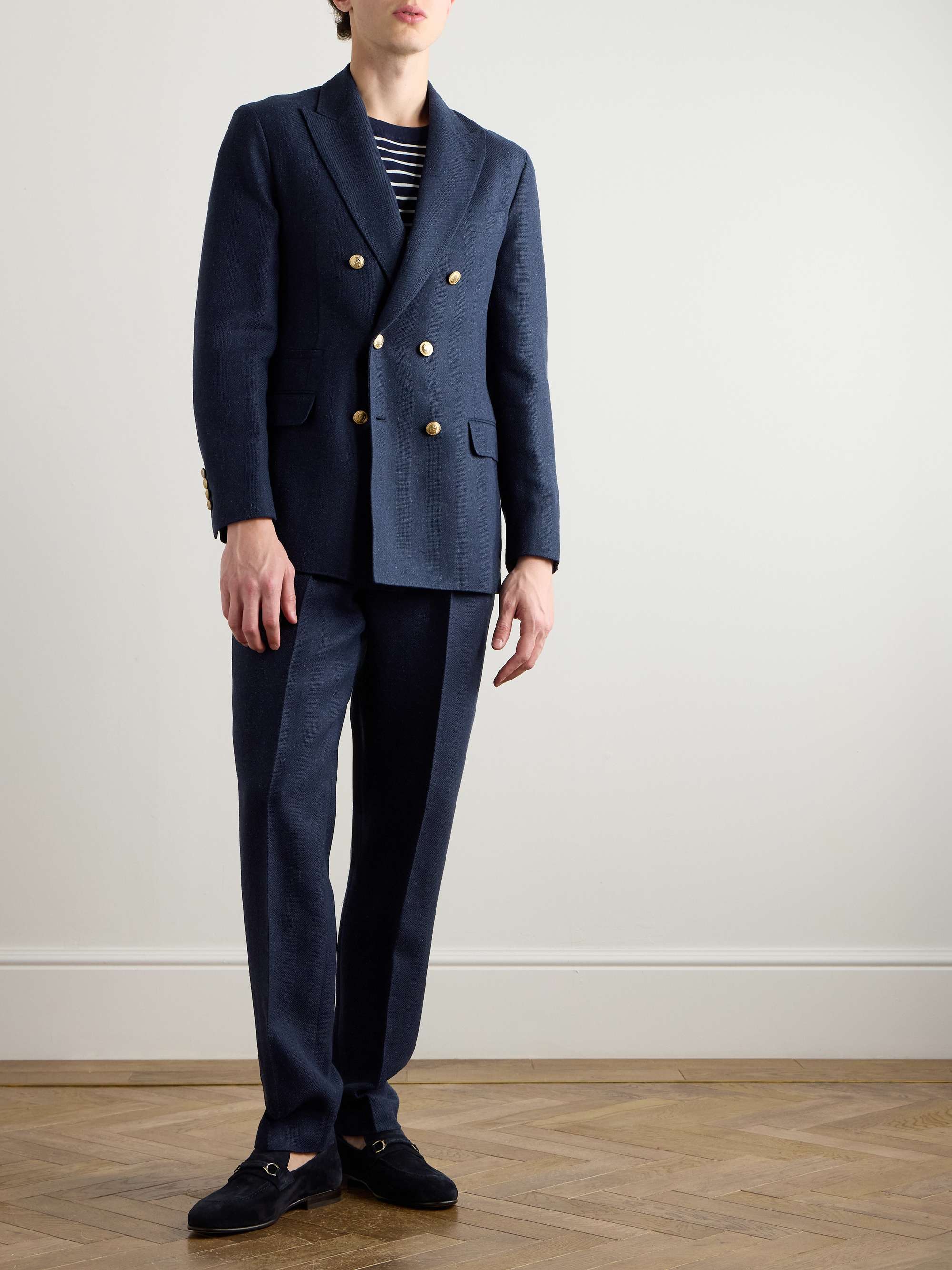 Slim-Fit Double-Breasted Linen, Silk, Wool and Cotton-Blend Suit Jacket view