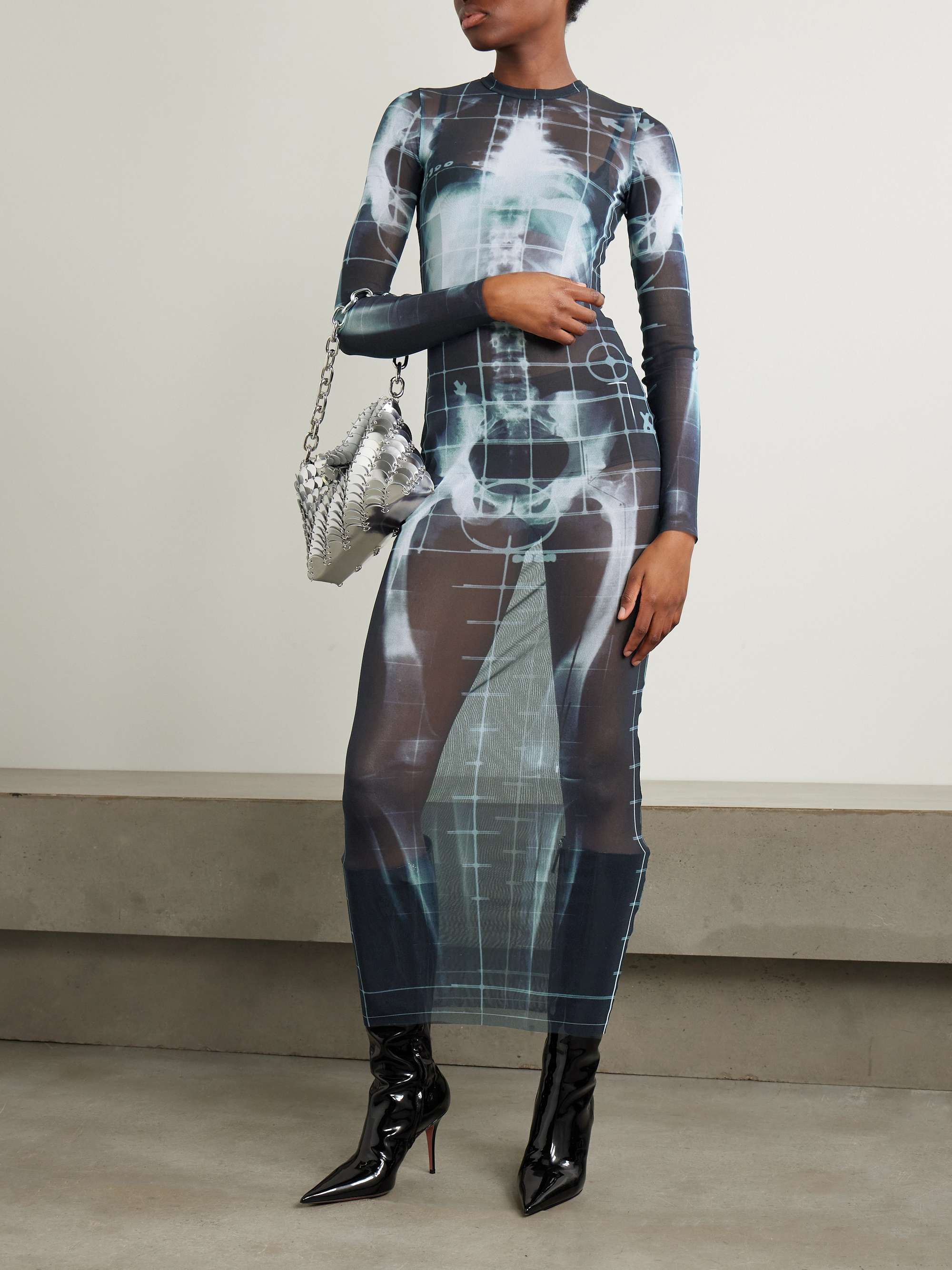 Squeletor trompe l'oeil printed tulle maxi dress view