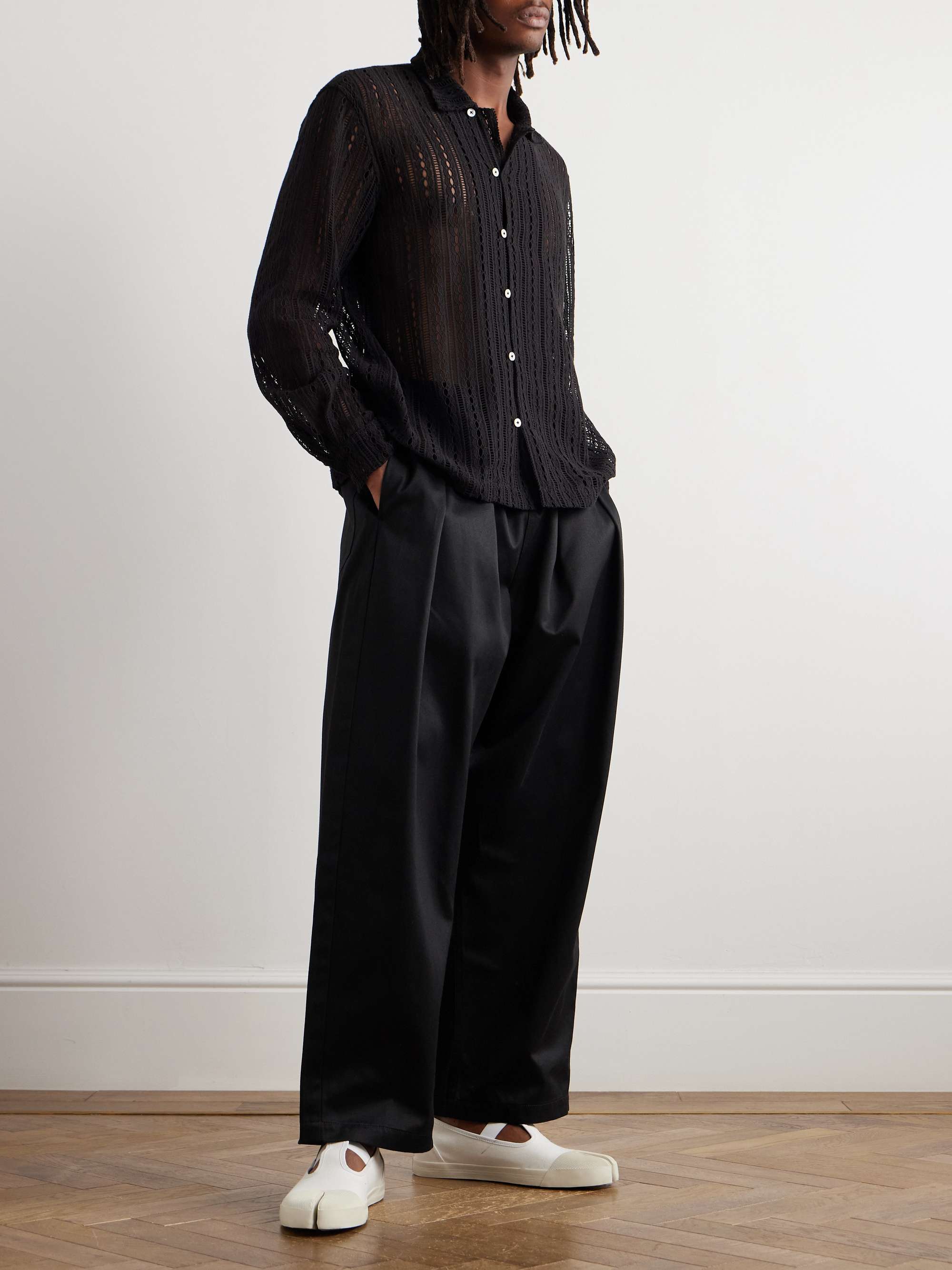 Wide-Leg Cotton-Twill Trousers view