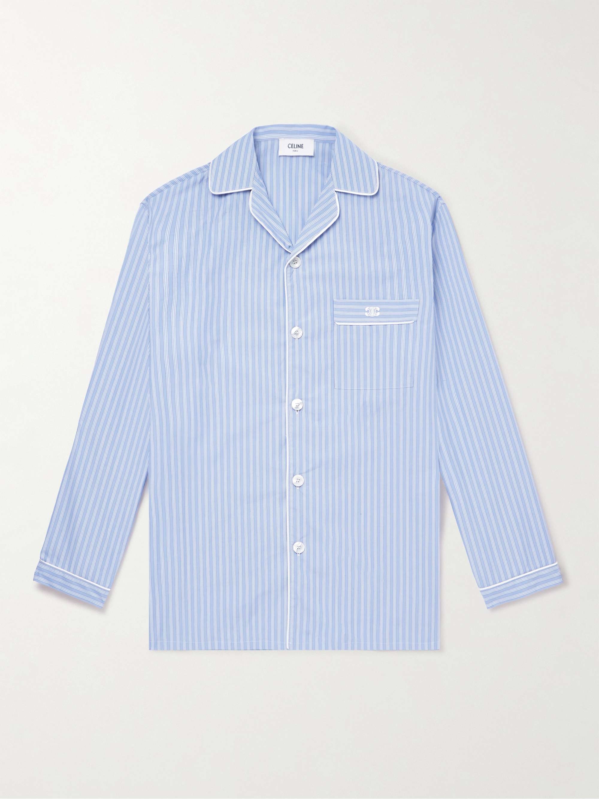 Logo-Embroidered Striped Cotton-Poplin Pyjama Shirt hero visual