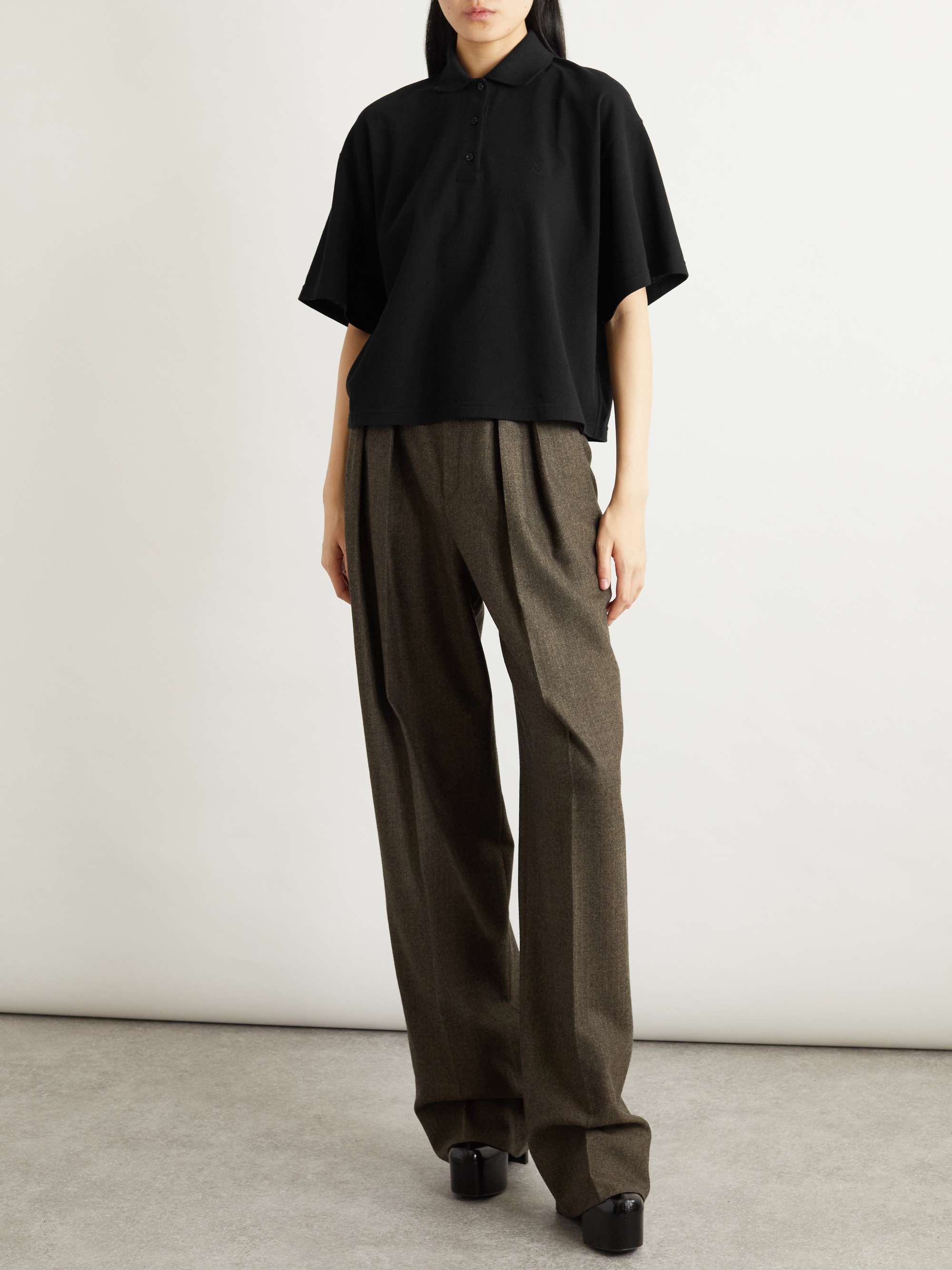 Oversized cotton-blend piqué polo top view