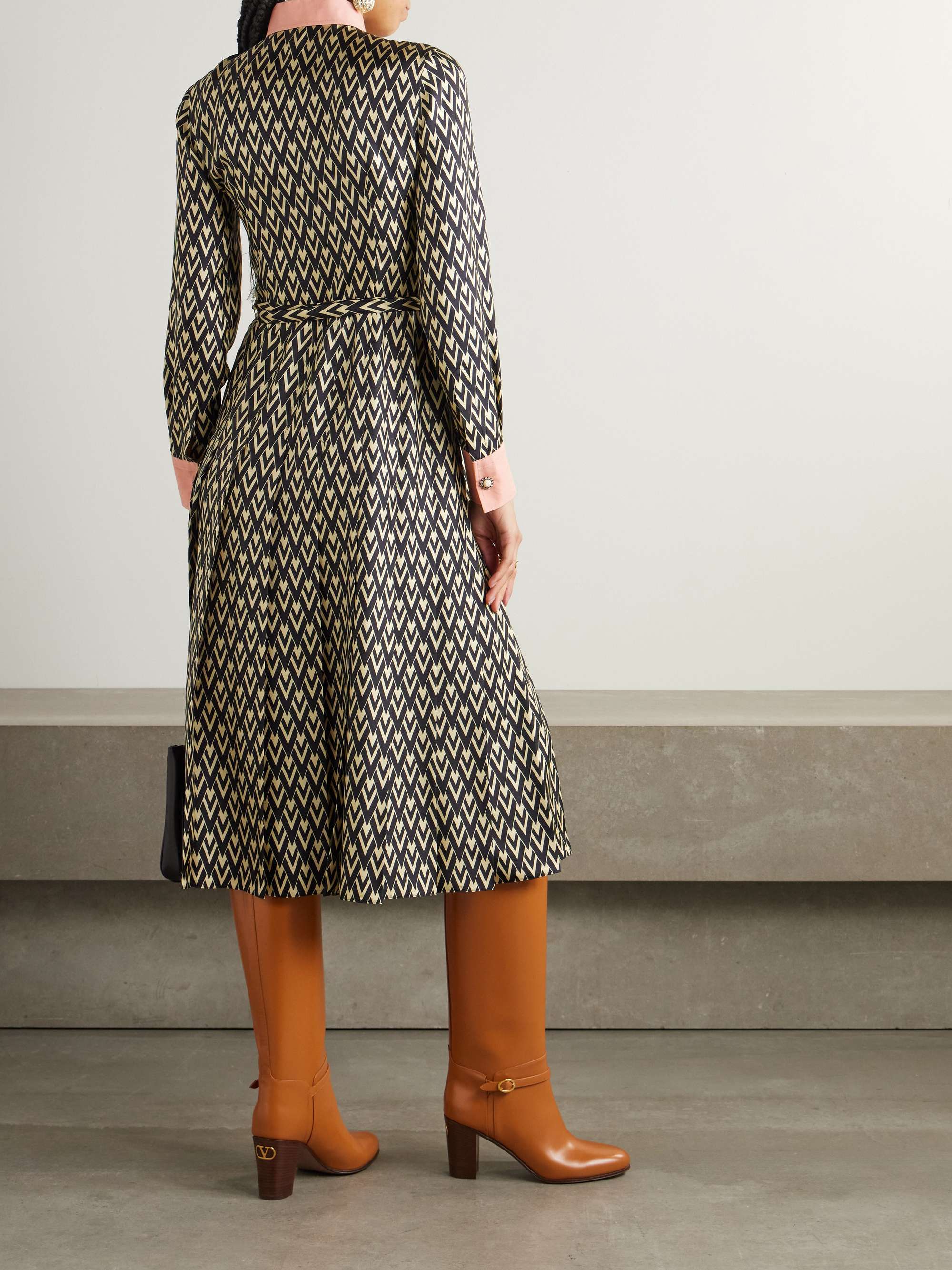 Embellished belted printed silk-twill midi shirt dress view