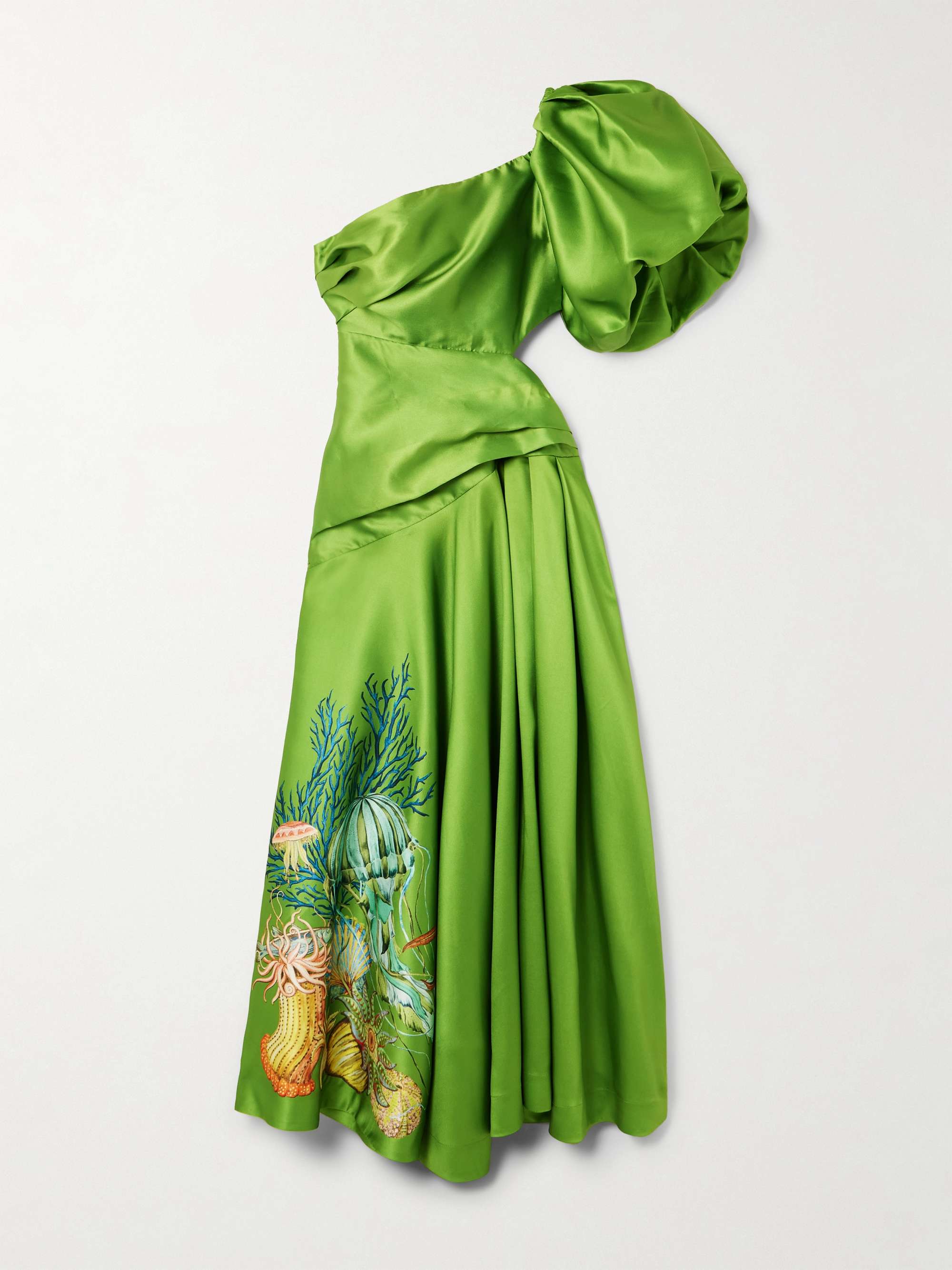 + Sam Pauletto Aquatica one-shoulder gathered printed recycled satin-twill dress hero visual