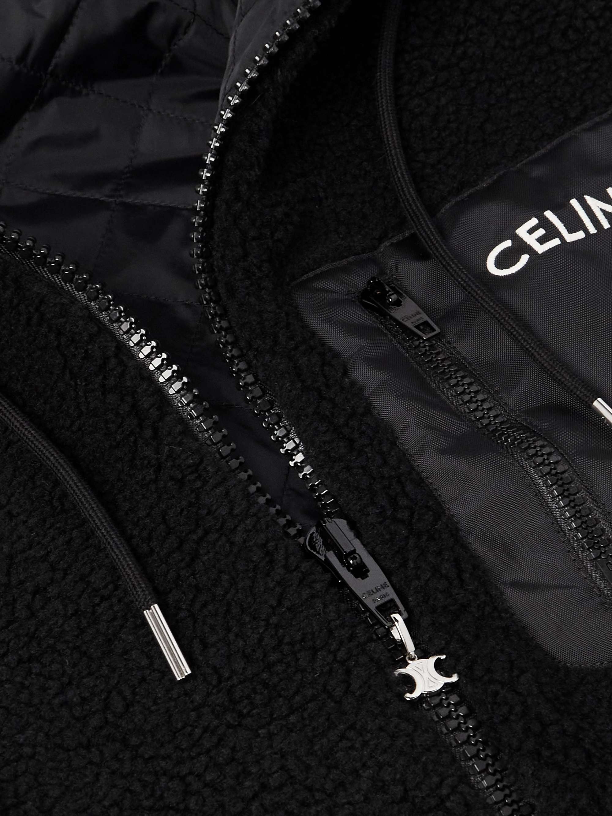 Logo-Embroidered Shell-Trimmed Fleece Hoodie view