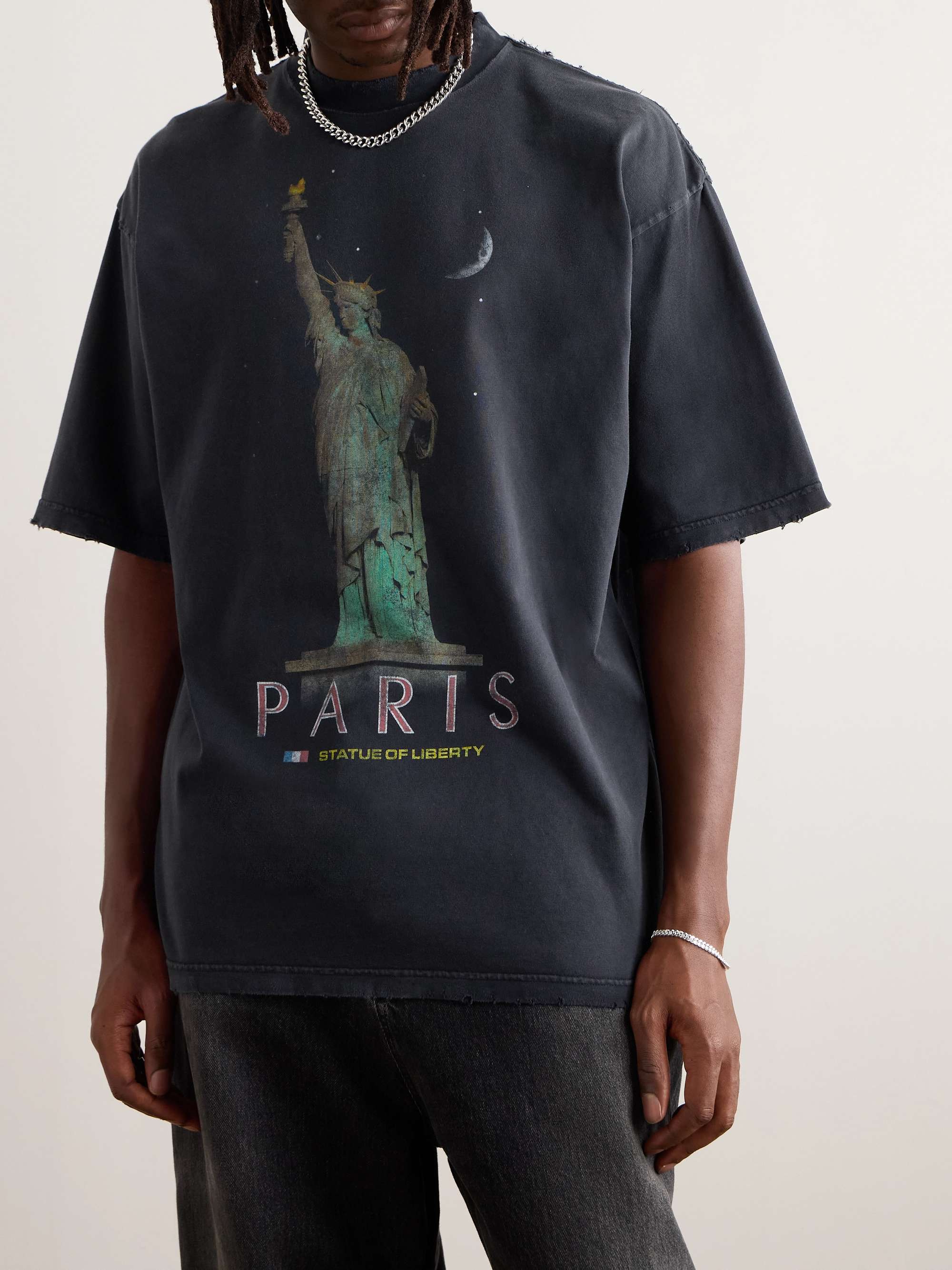 Oversized Distressed Printed Cotton-Jersey T-Shirt view