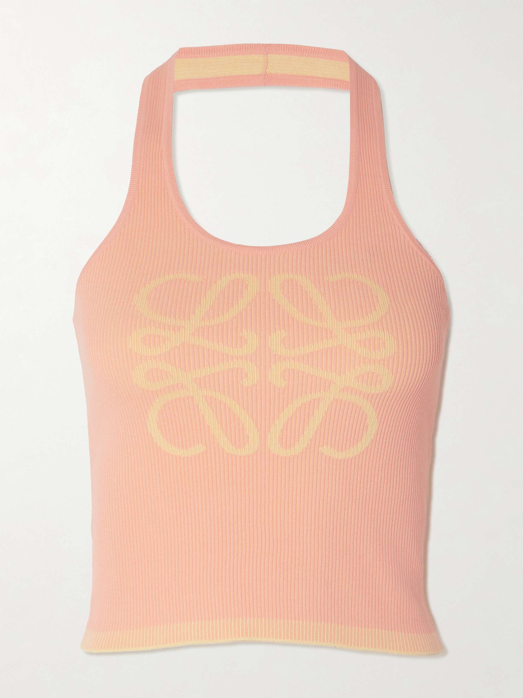+ Paula's Ibiza cropped jacquard-woven ribbed stretch-jersey halterneck top hero visual