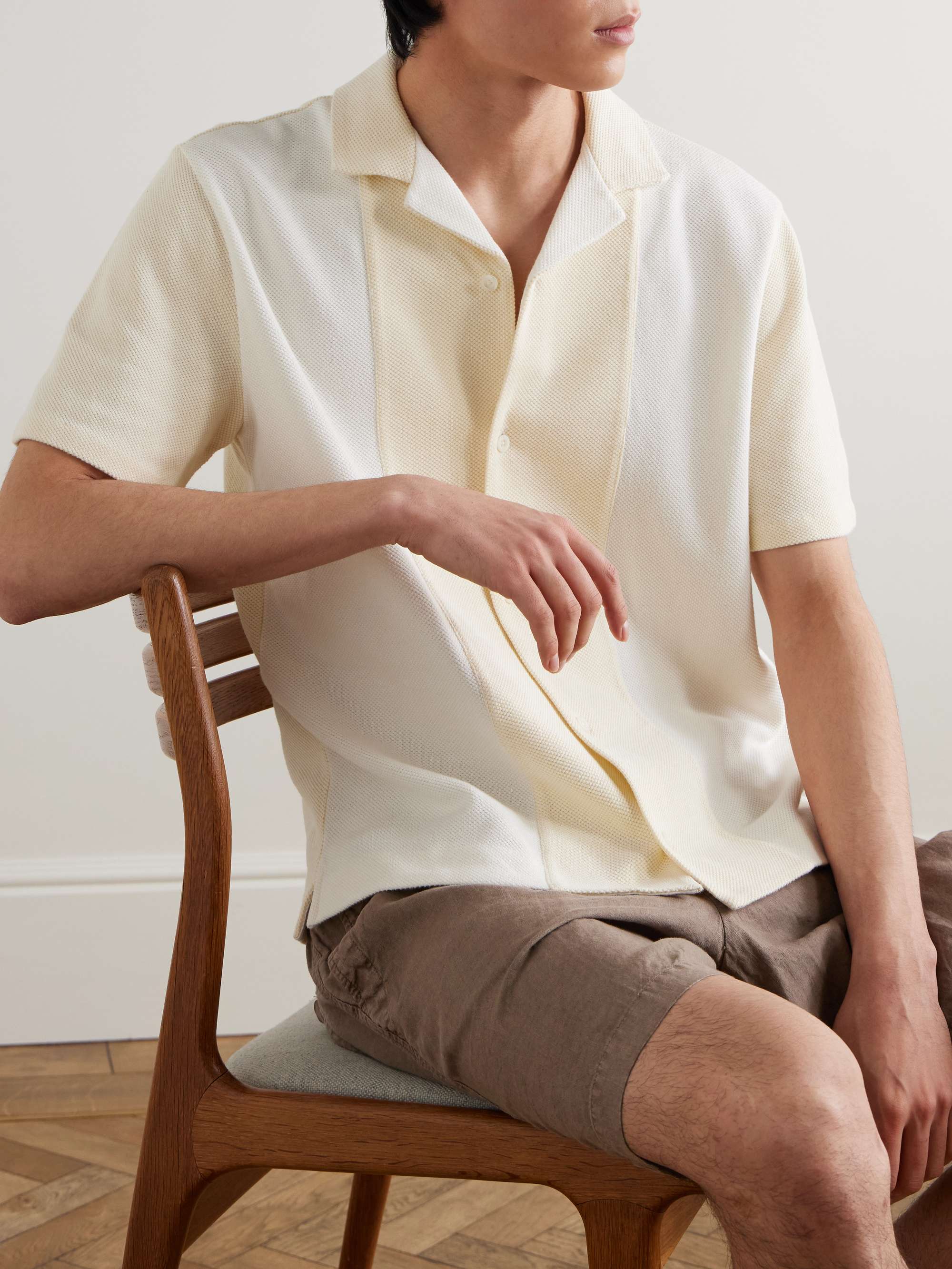Camp-Collar Two-Tone Organic Cotton-Piqué Shirt view
