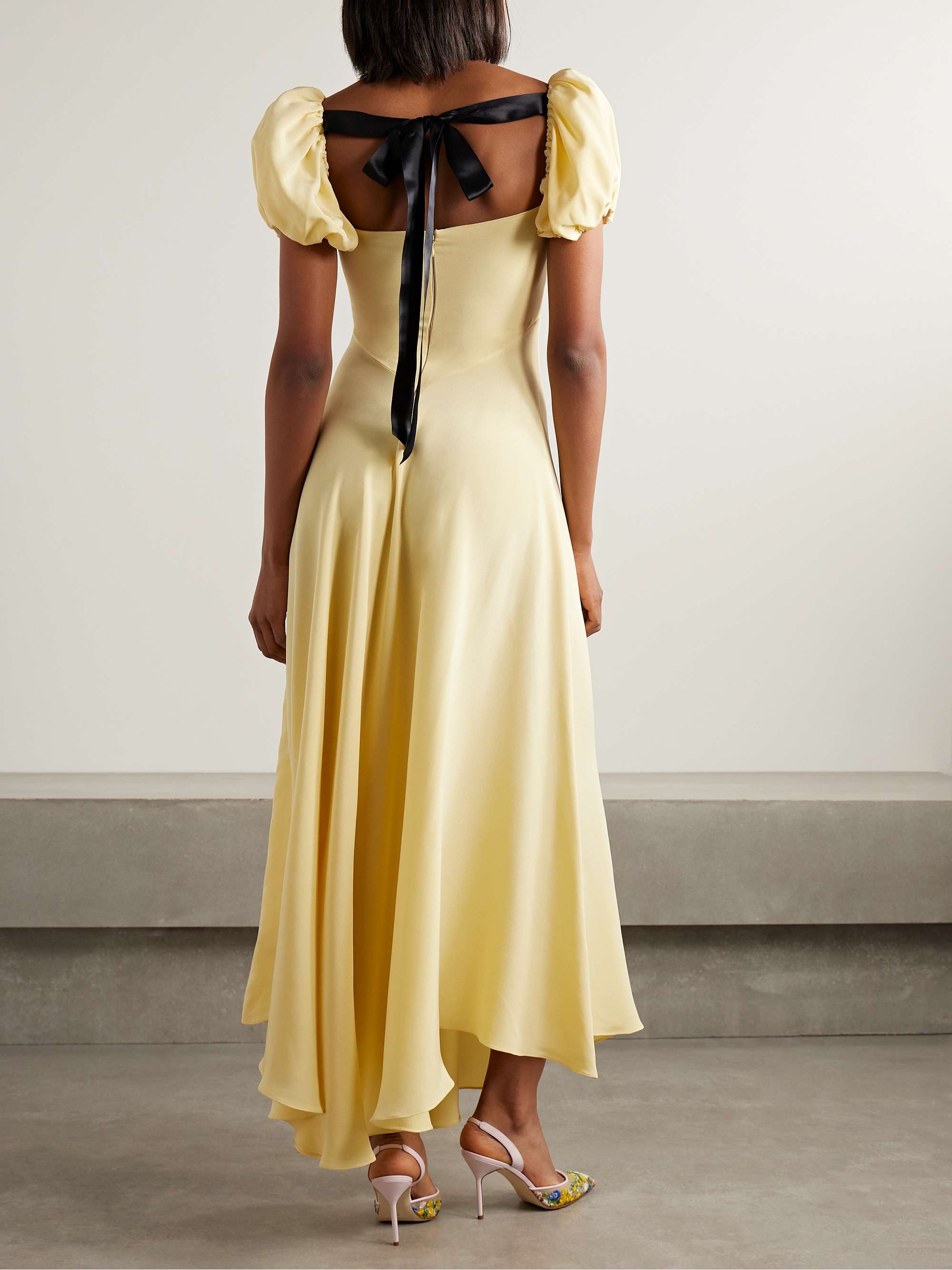 Bow-embellished satin-trimmed silk-crepe maxi dress view