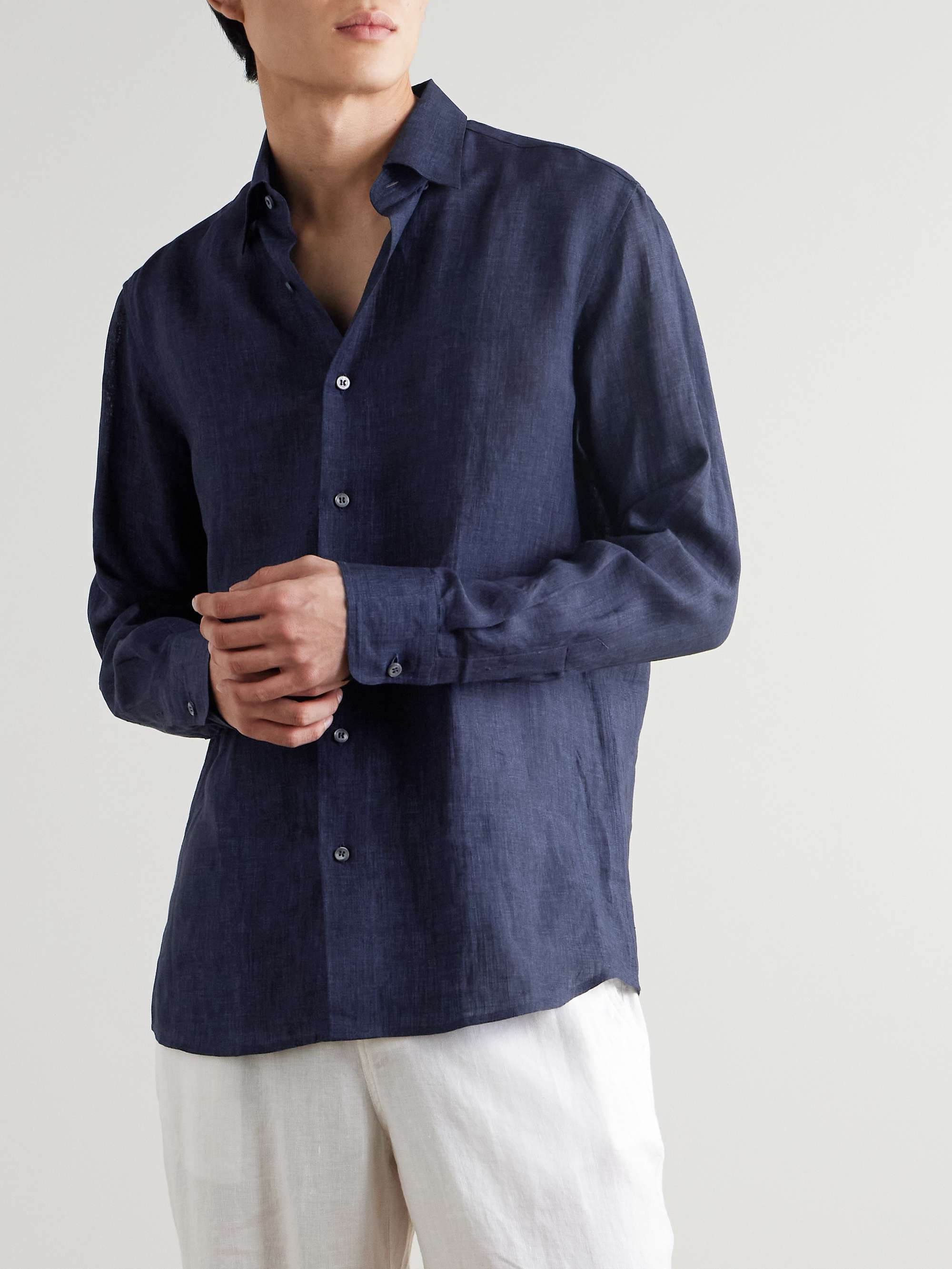 Button-Down Collar Linen Shirt view