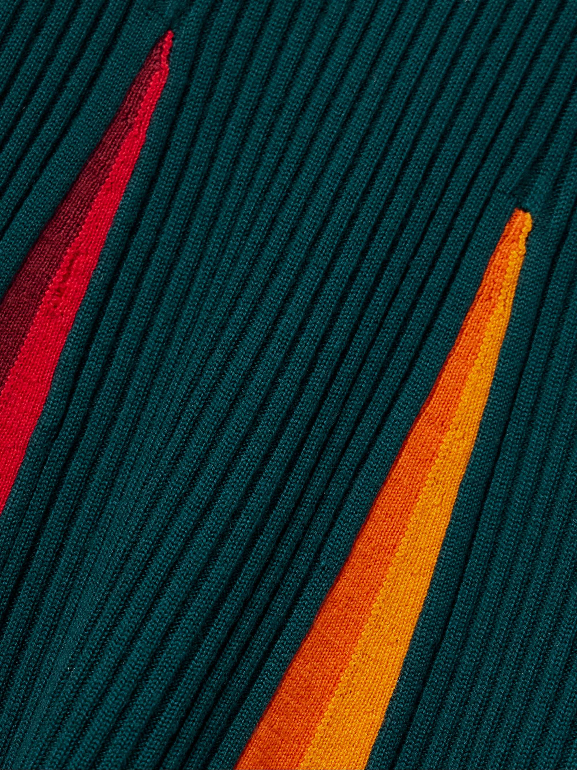 Godet striped ribbed merino wool polo maxi dress view