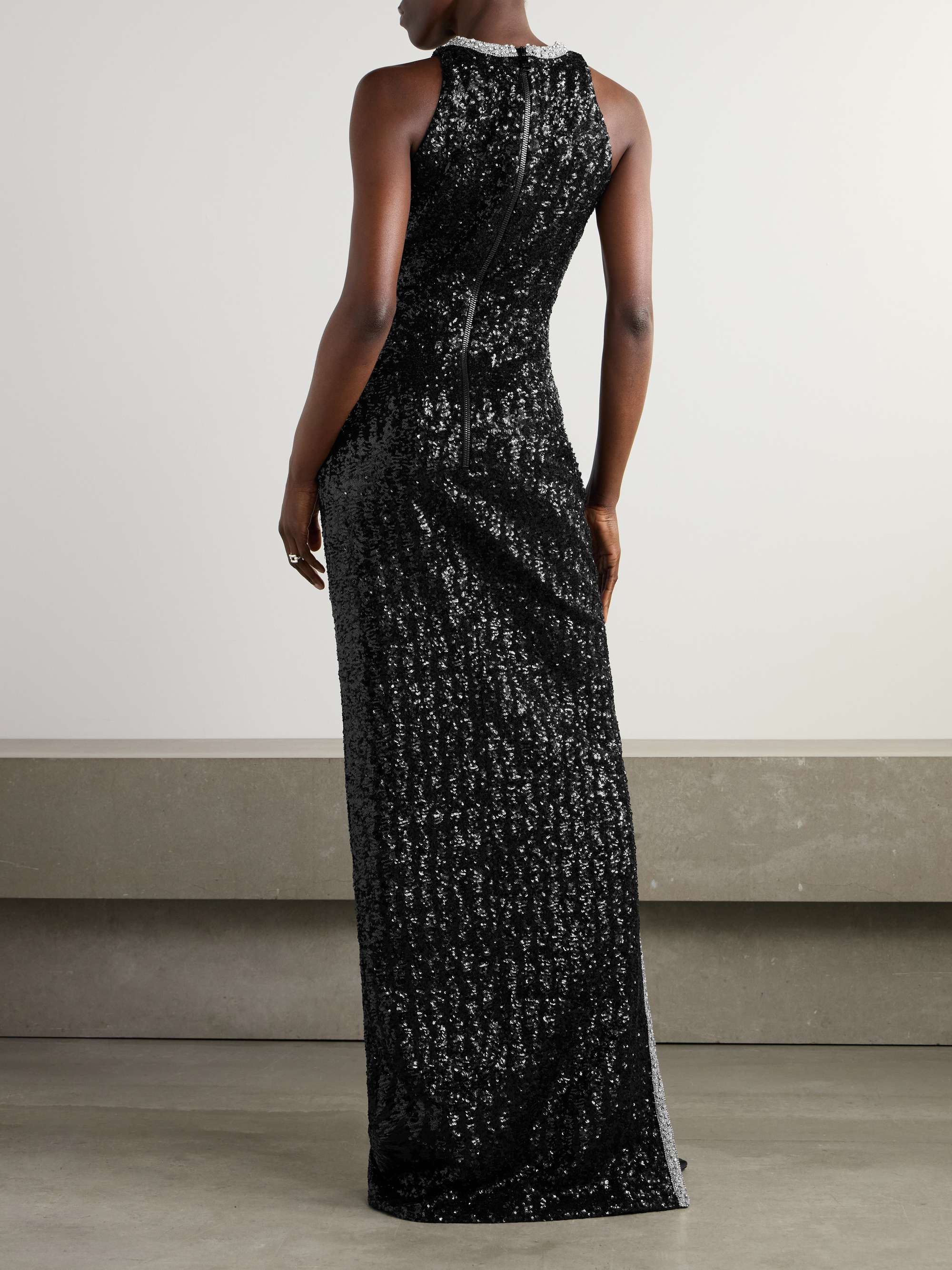 Crystal-embellished sequined crepe halterneck maxi dress view