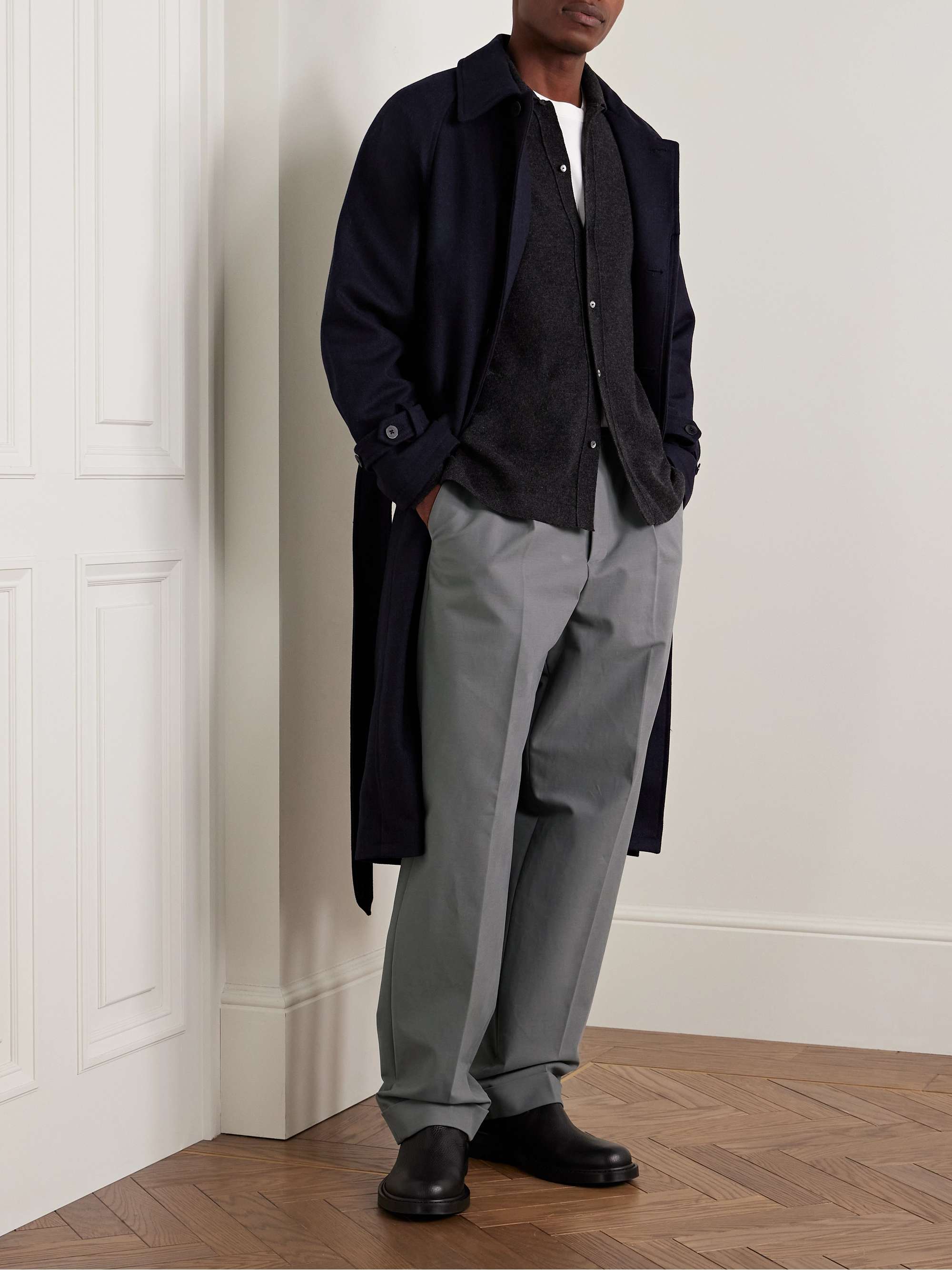 Straight-Leg Pleated Cotton-Blend Trousers view