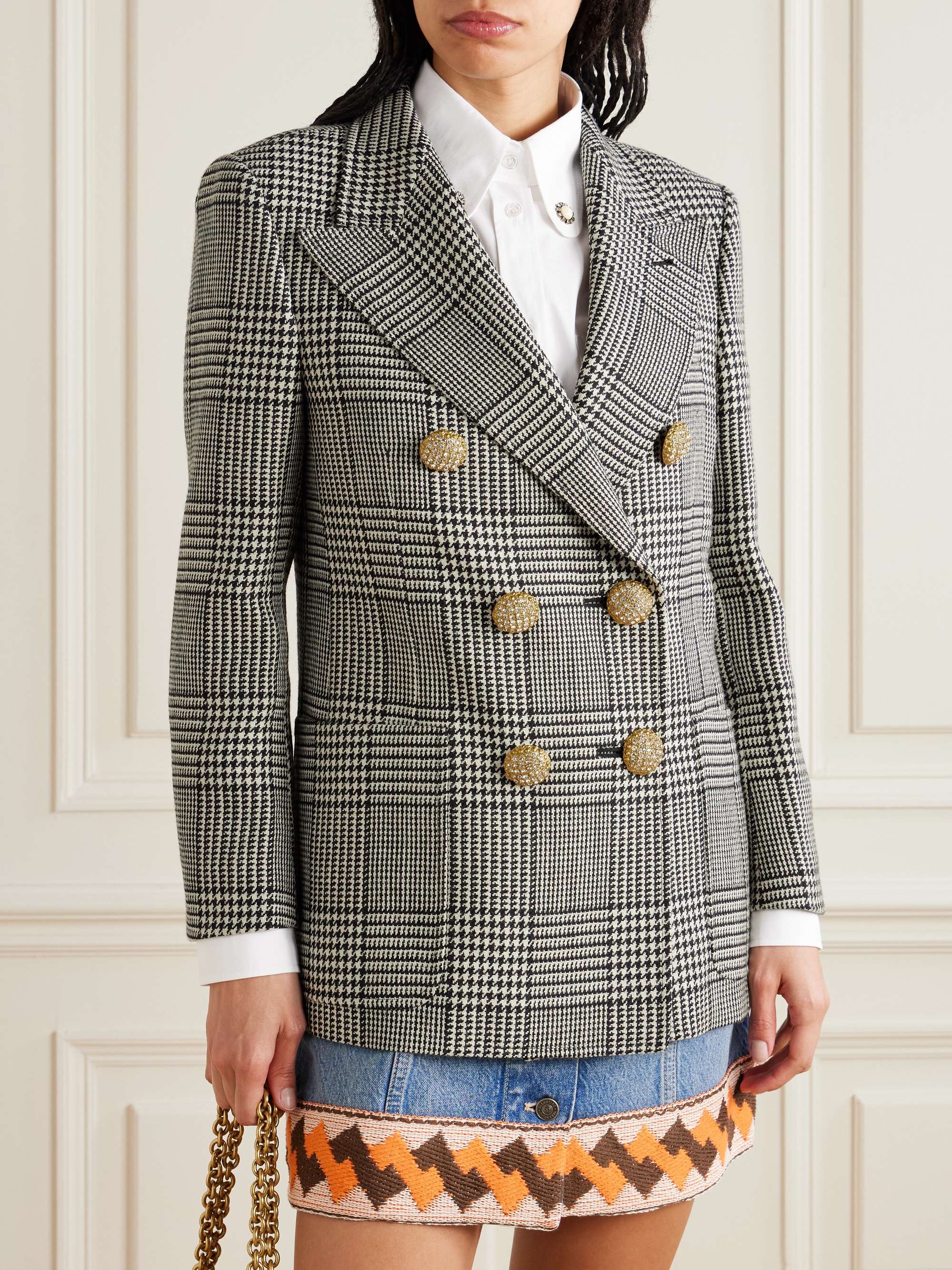Double-breasted checked virgin wool-tweed blazer view