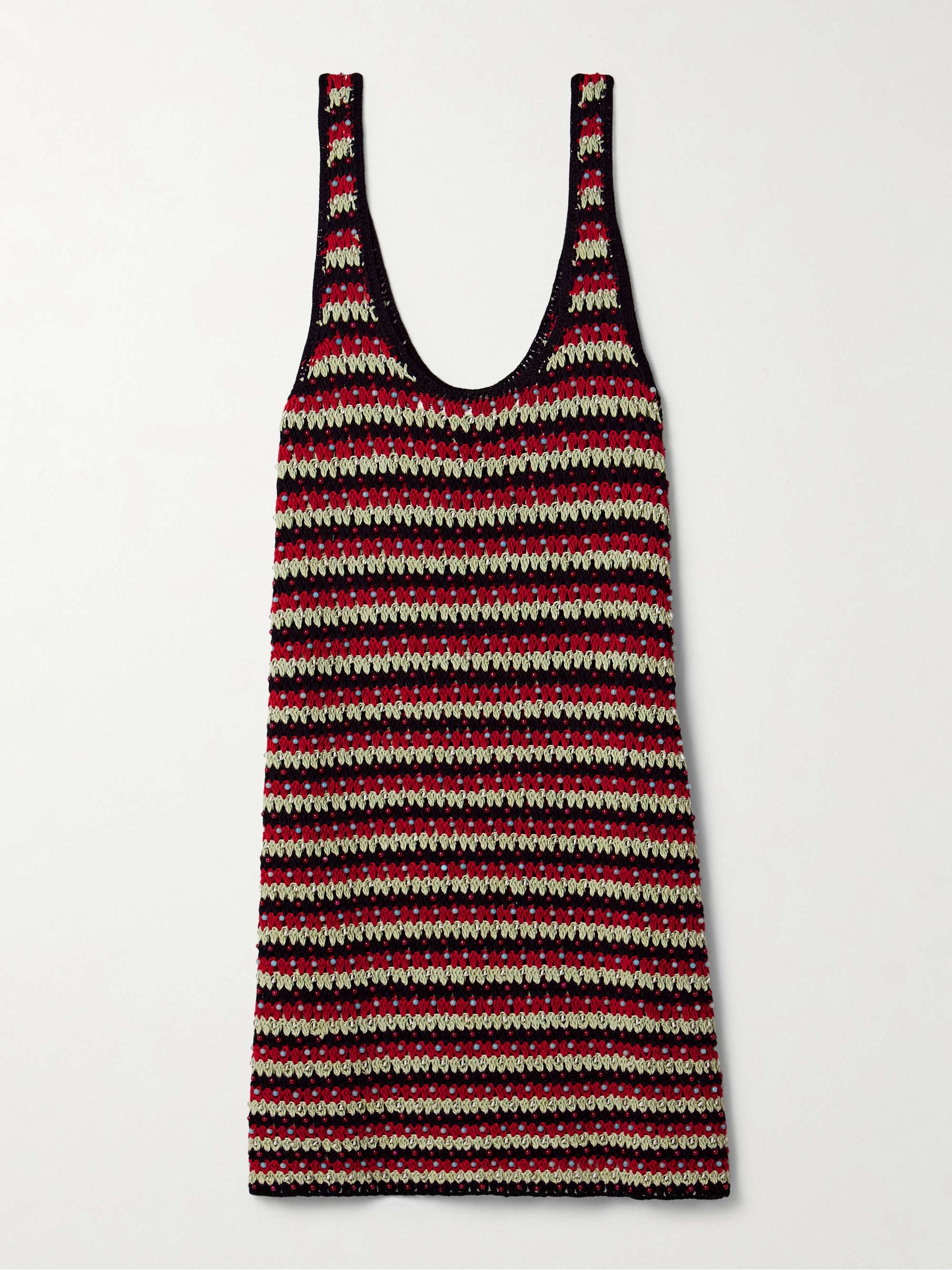 Tyler bead-embellished striped crocheted cotton mini dress hero visual