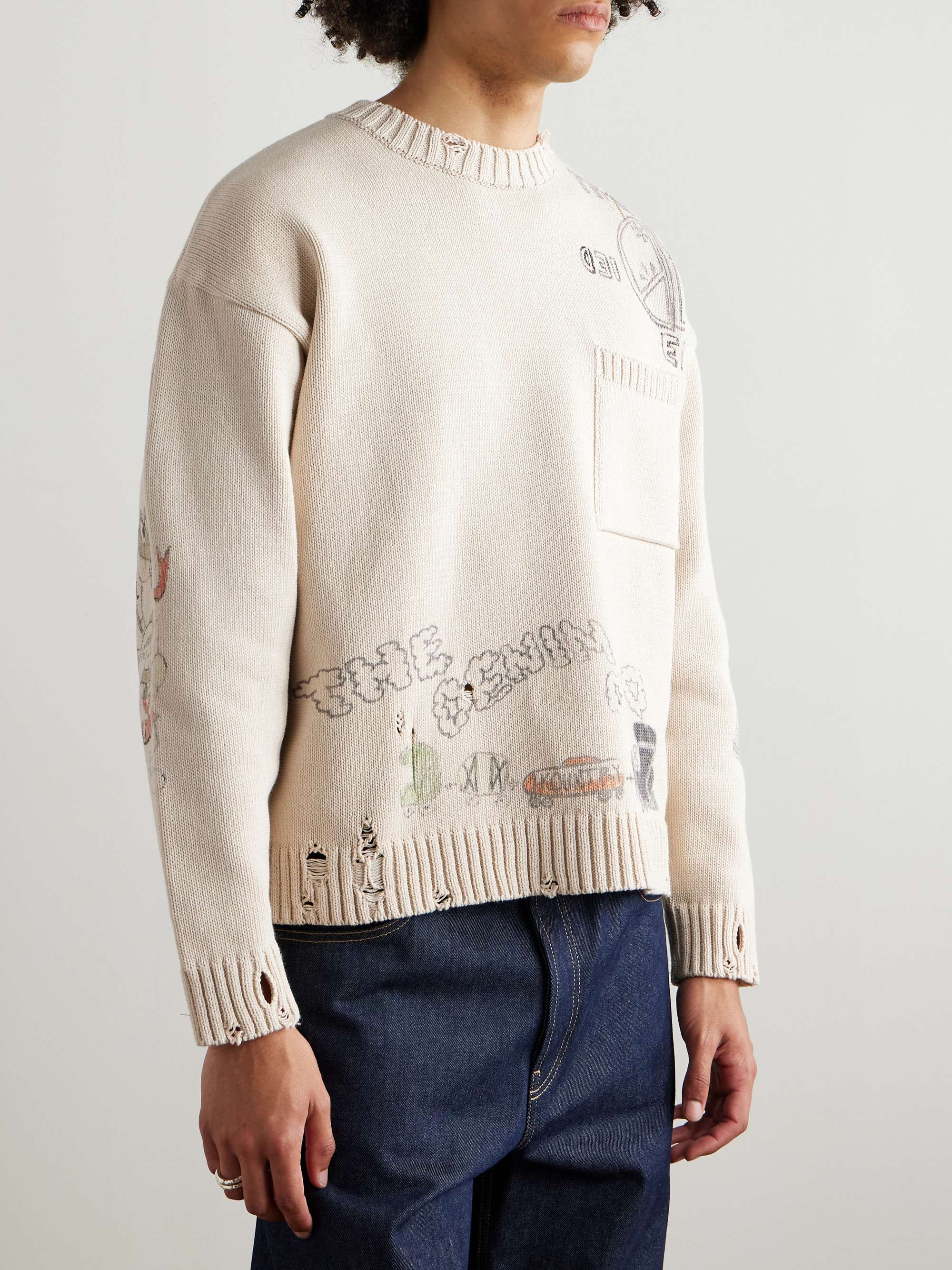 Distressed Printed Cotton Sweater view