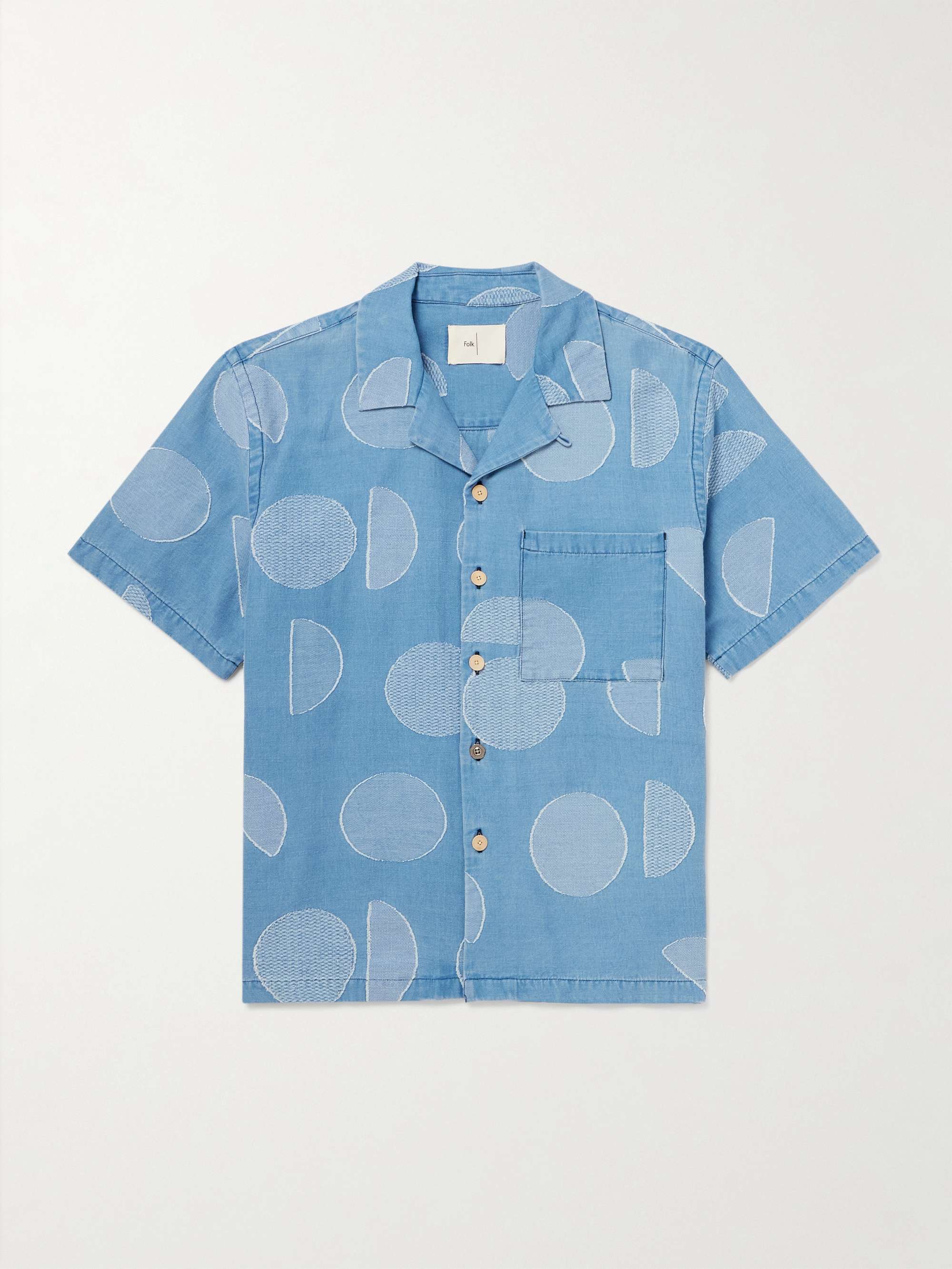 Anniversary Convertible-Collar Logo-Jacquard Cotton-Chambray Shirt hero visual