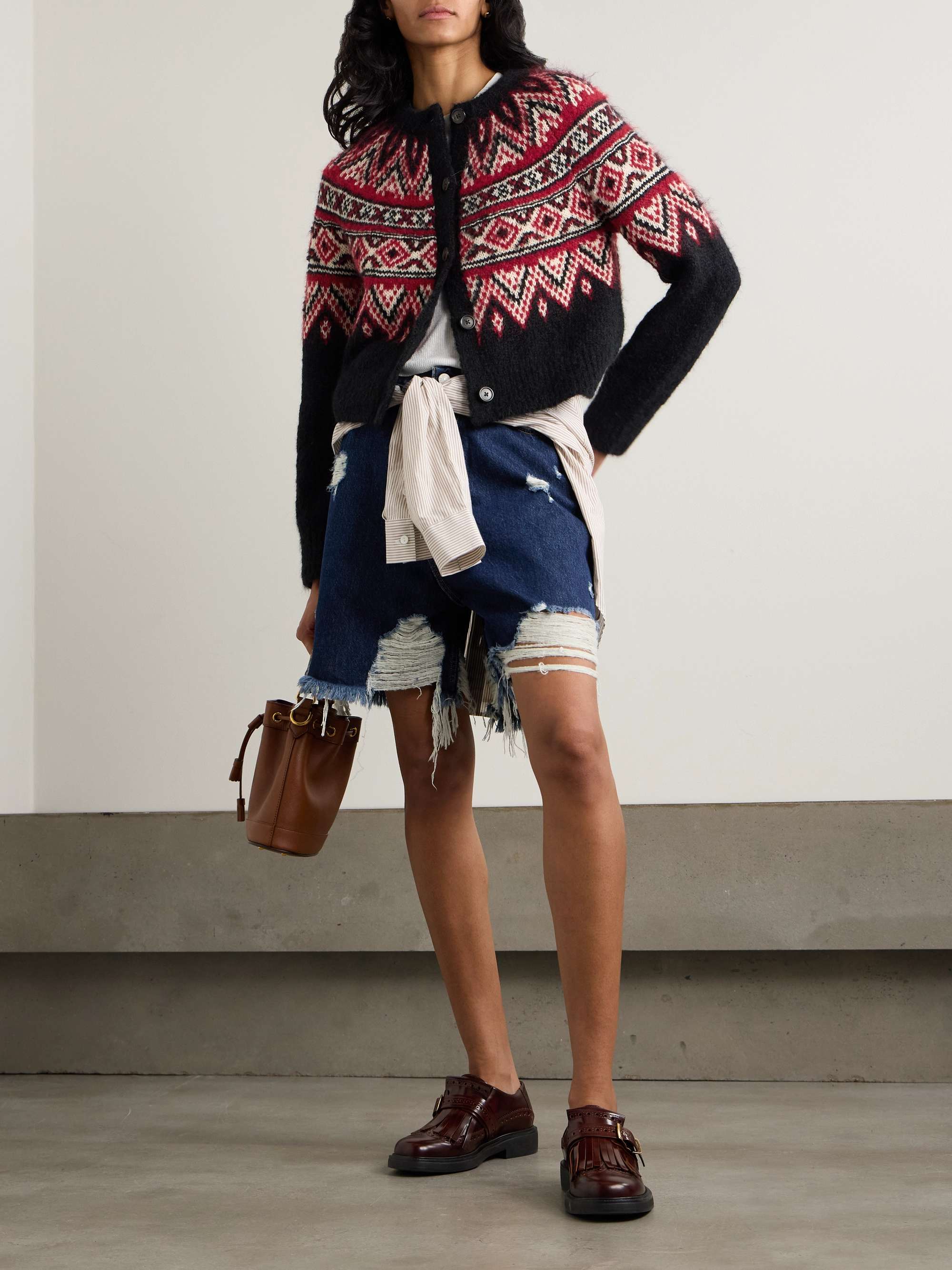 Cropped intarsia-knit alpaca-blend cardigan view