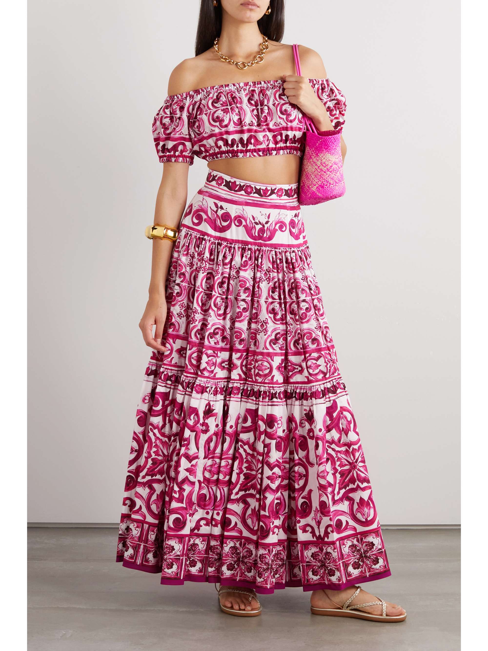 Maiolica tiered printed cotton-poplin maxi skirt view