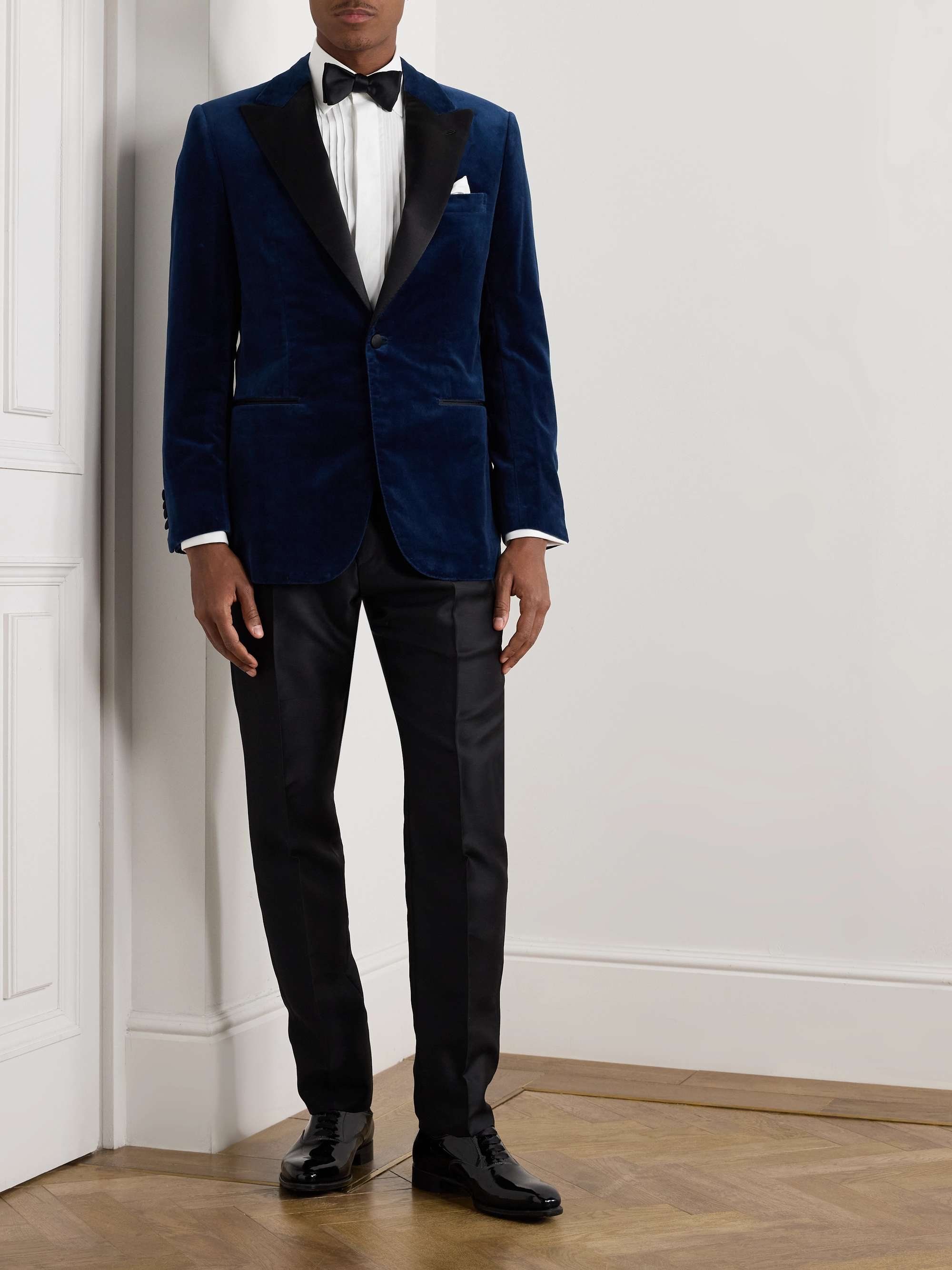Satin-Trimmed Cotton-Velvet Tuxedo Jacket view
