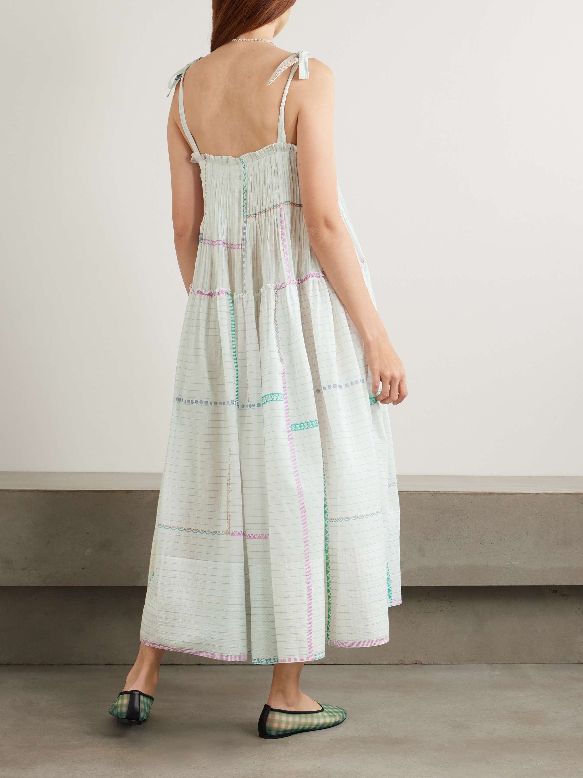 Riley ruffled printed cotton and silk-blend voile midi dress view